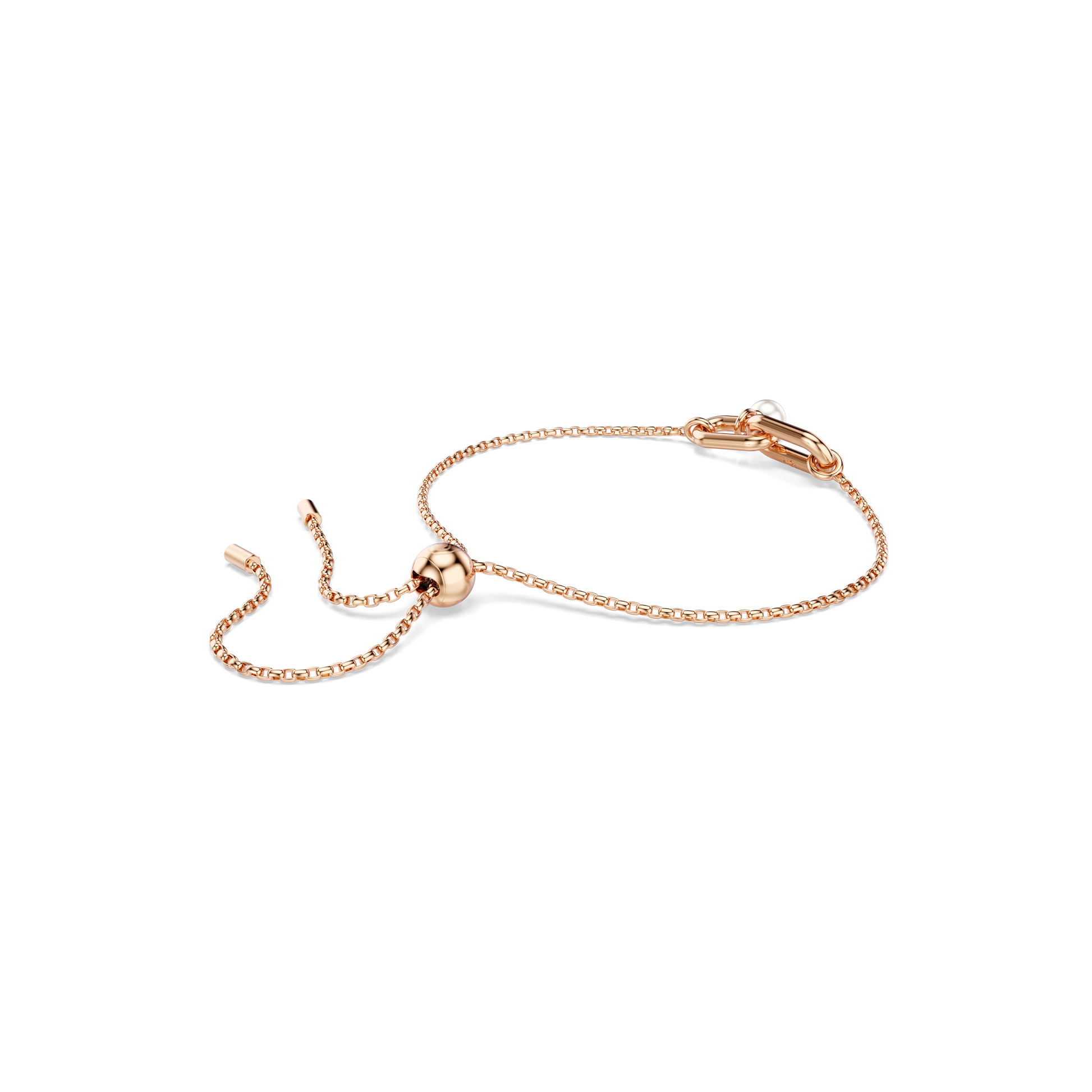 Constella bracelet, Crystal pearl, Round cut, White, 18K rose gold finish