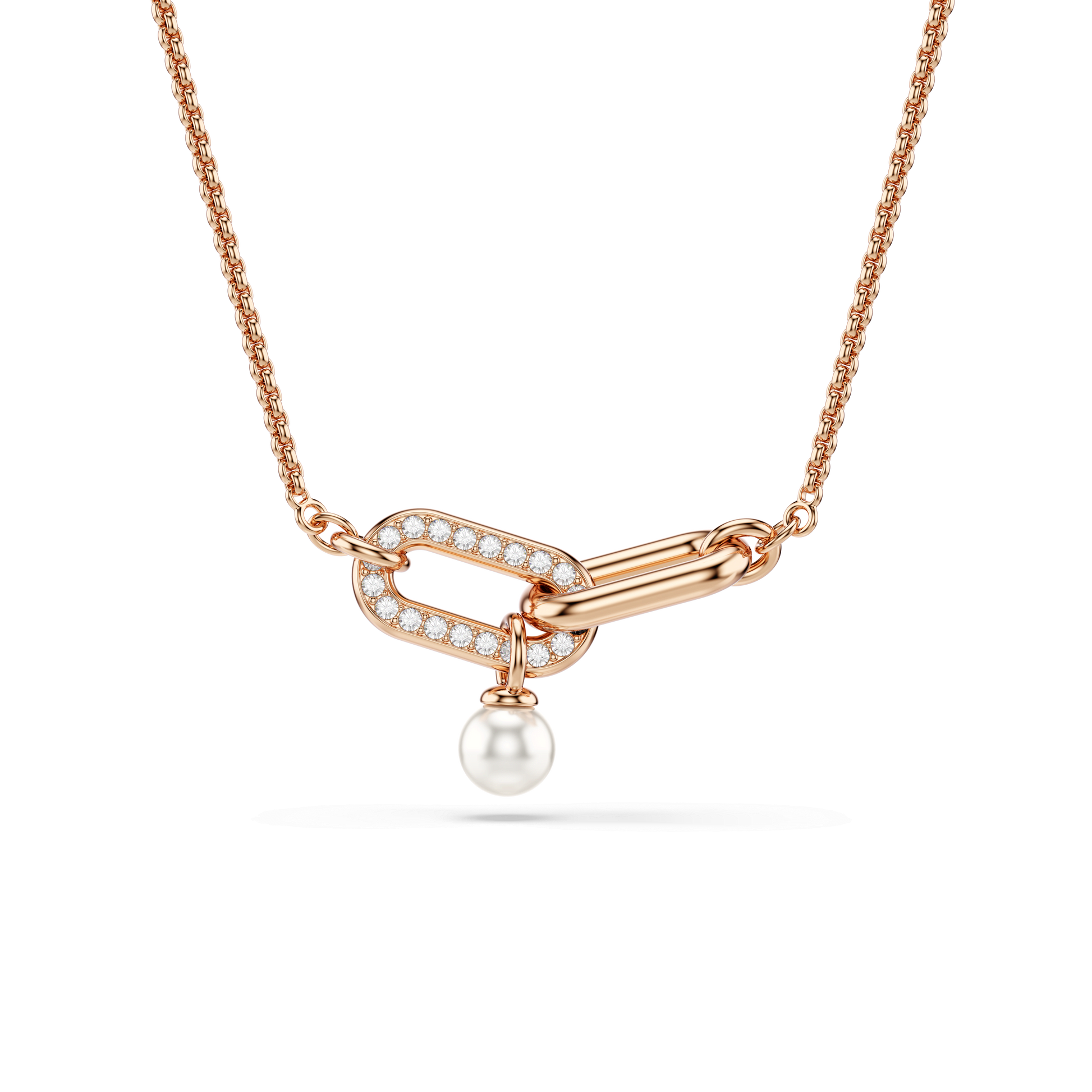 Constella pendant, Crystal pearl, Round cut, White, 18K rose gold finish