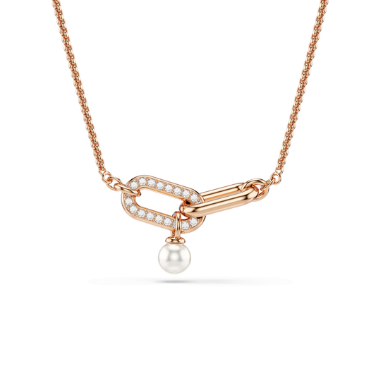 Constella pendant, Crystal pearl, Round cut, White, 18K rose gold finish