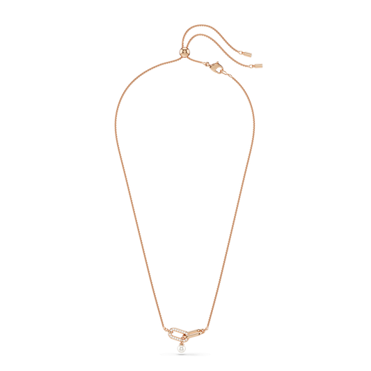 Constella pendant, Crystal pearl, Round cut, White, 18K rose gold finish