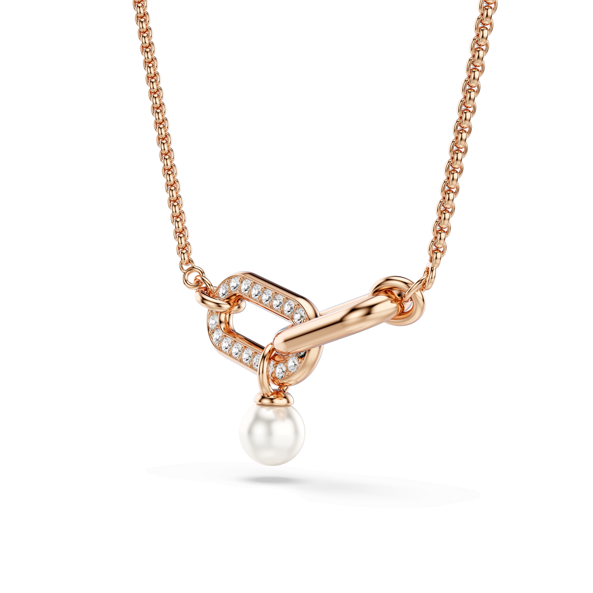 Constella pendant, Crystal pearl, Round cut, White, 18K rose gold finish