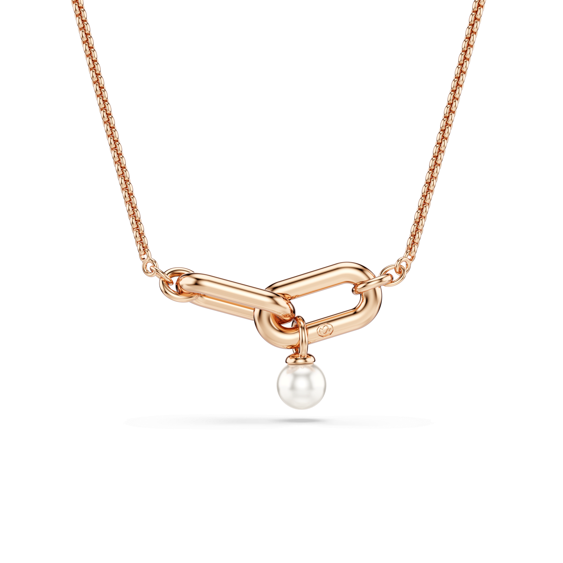 Constella pendant, Crystal pearl, Round cut, White, 18K rose gold finish
