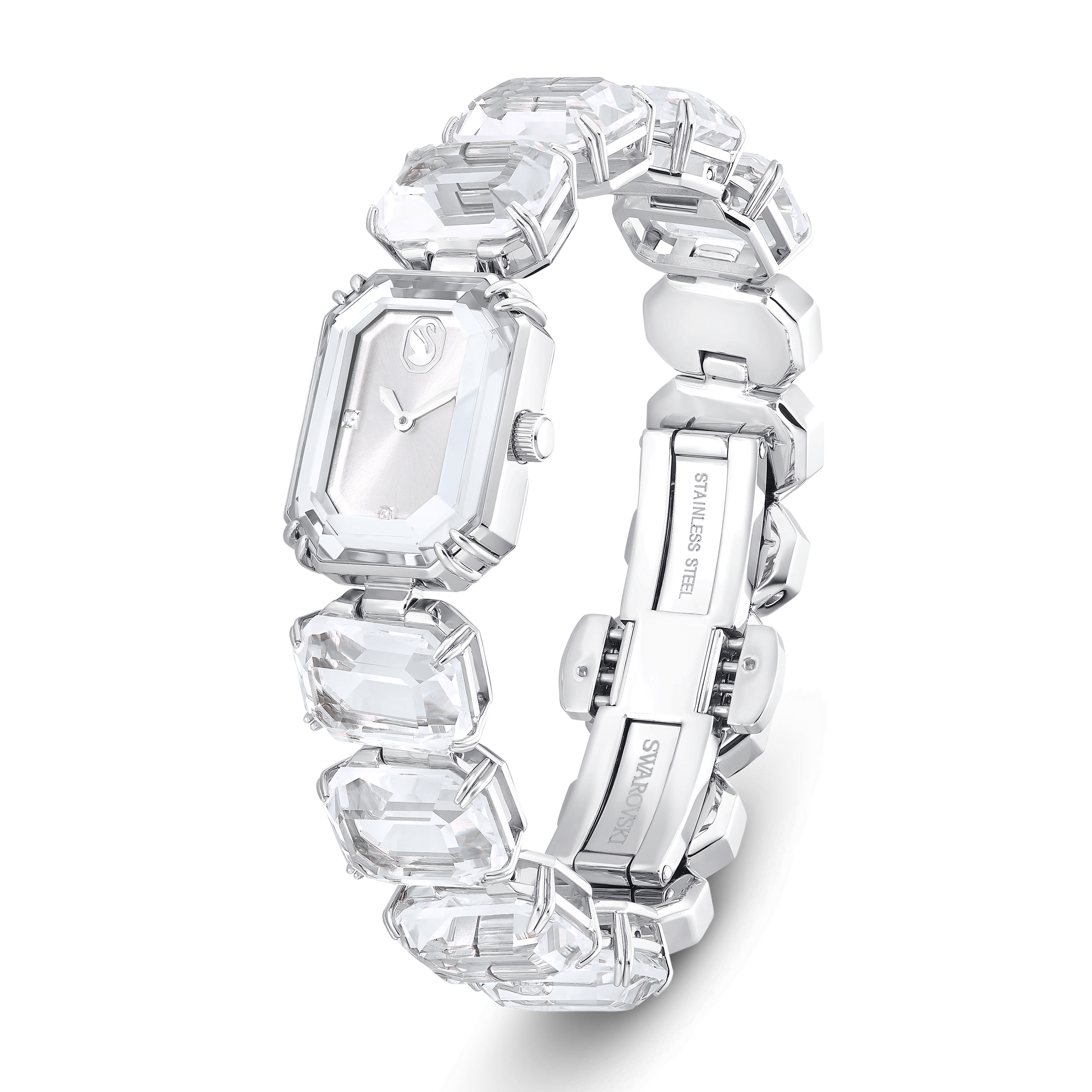 Watch, Octagon cut bracelet, White, Stainless steel