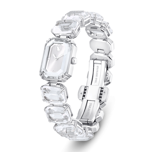 Watch, Octagon cut bracelet, White, Stainless steel