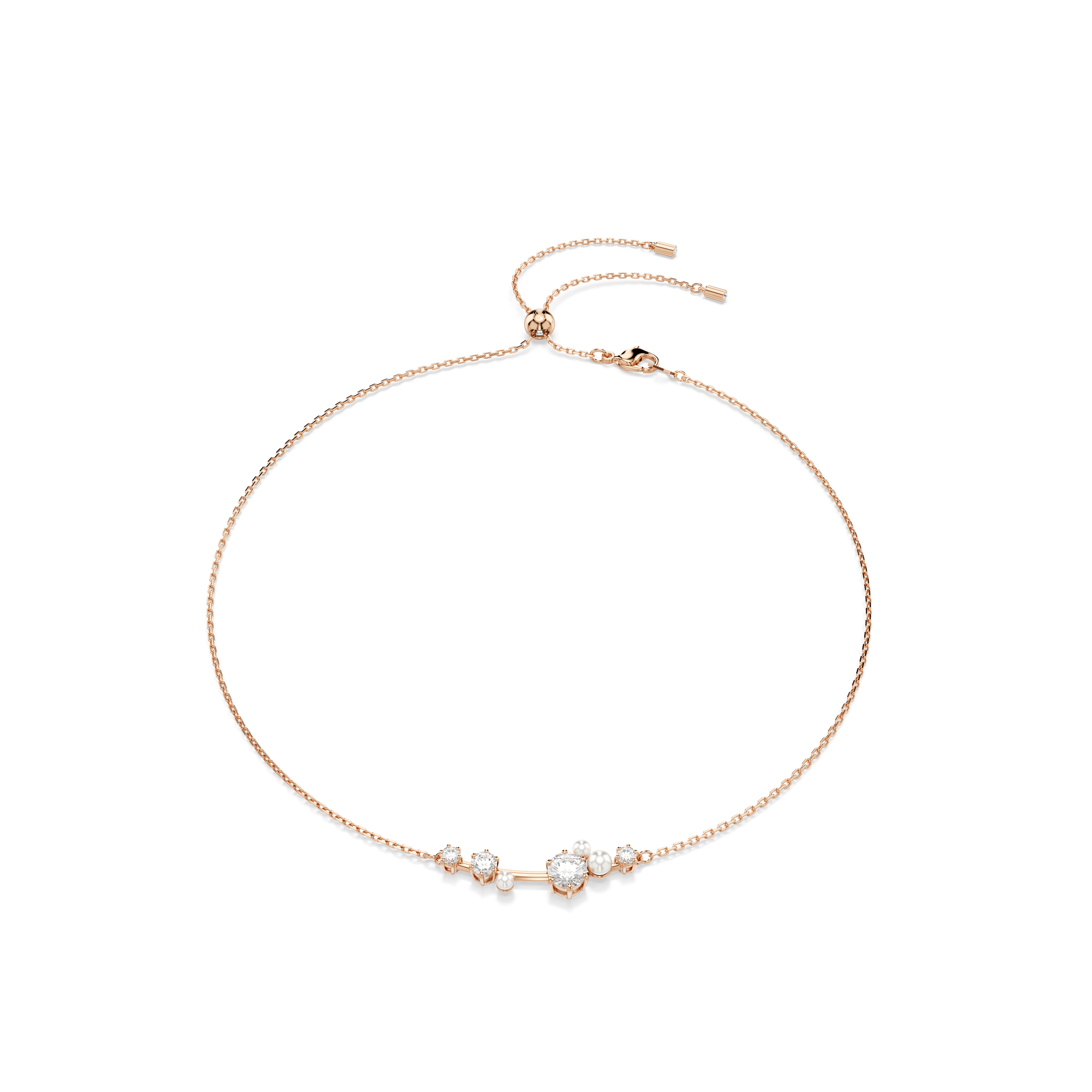 Constella necklace, Crystal pearl, Round cuts, White, 18K rose gold finish