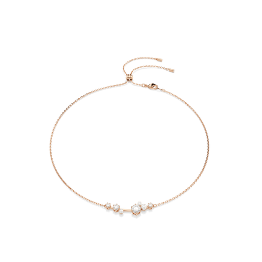 Constella necklace, Crystal pearl, Round cuts, White, 18K rose gold finish