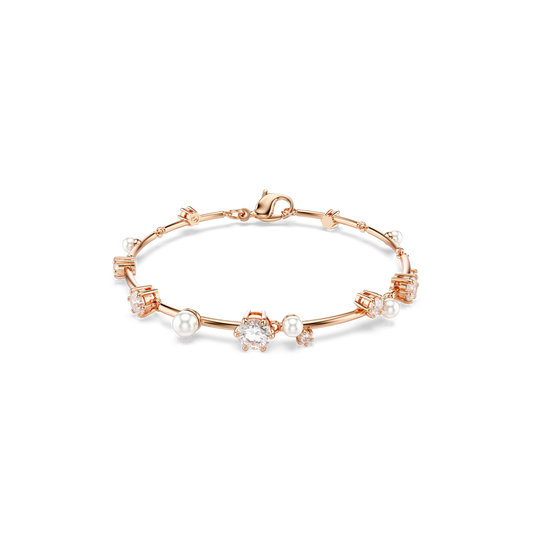 Swarovski Constella Tennis bracelet, Crystal pearl, Round cuts, White, Rose gold-tone plated