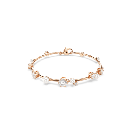 Constella bracelet, Crystal pearl, Round cuts, White, 18K rose gold finish