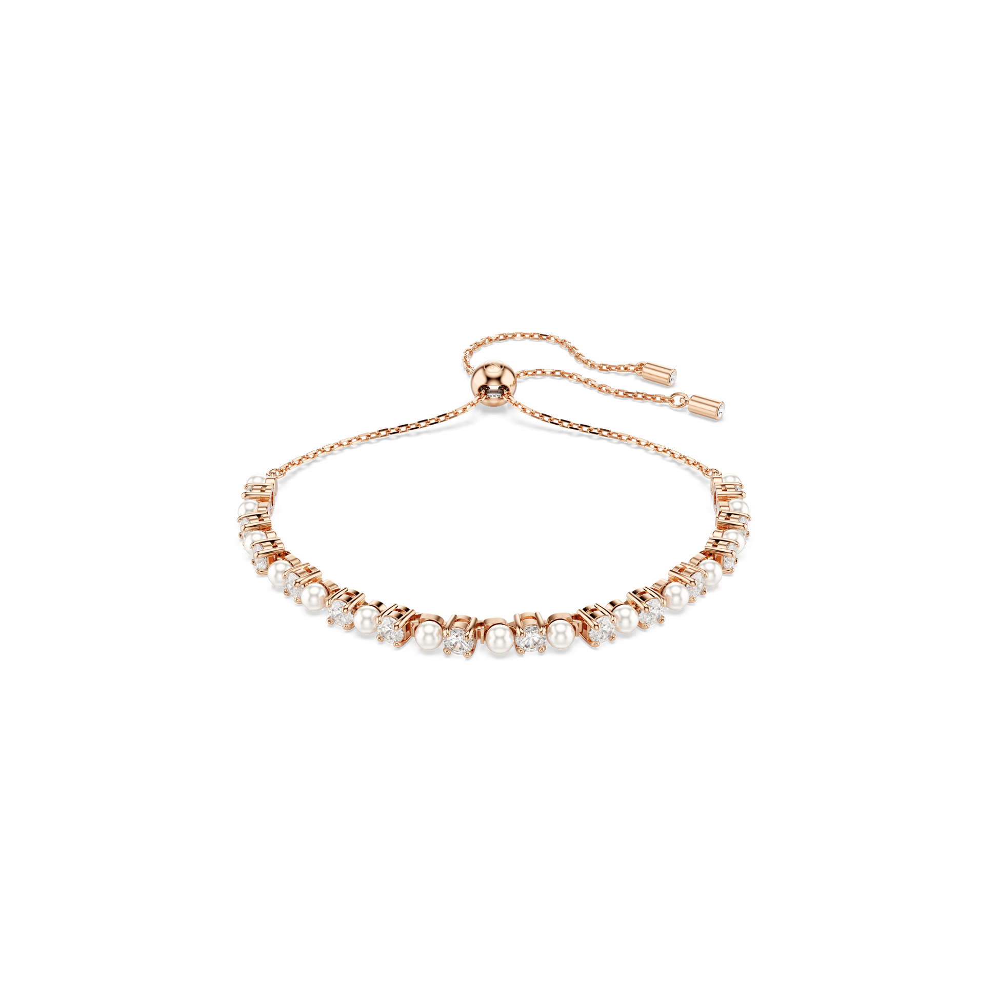 Matrix bracelet, Crystal pearl, Round cuts, White, 18K rose gold finish