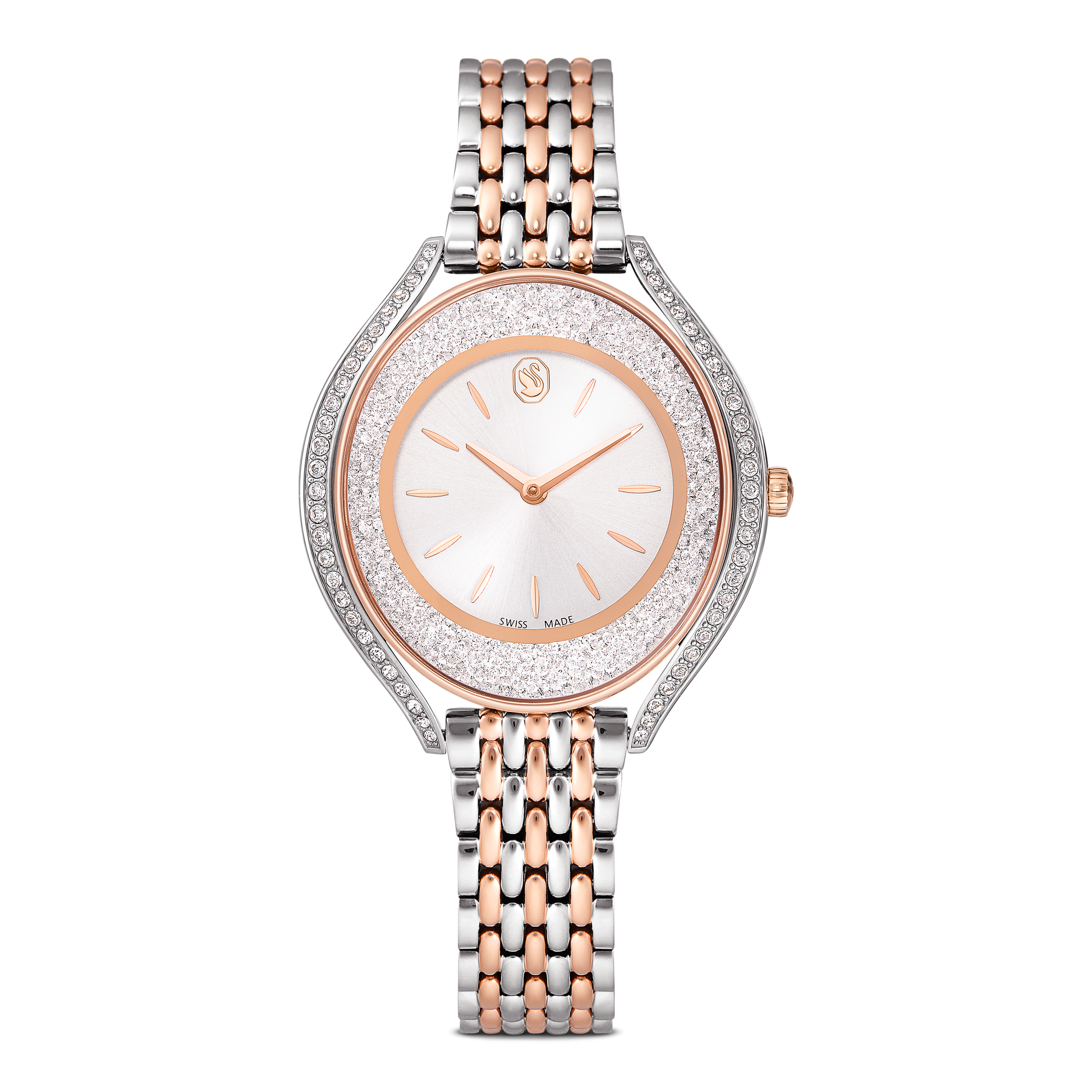 Crystalline aura watch, Swiss Made, Metal bracelet, Rose gold tone, Mixed metal finish