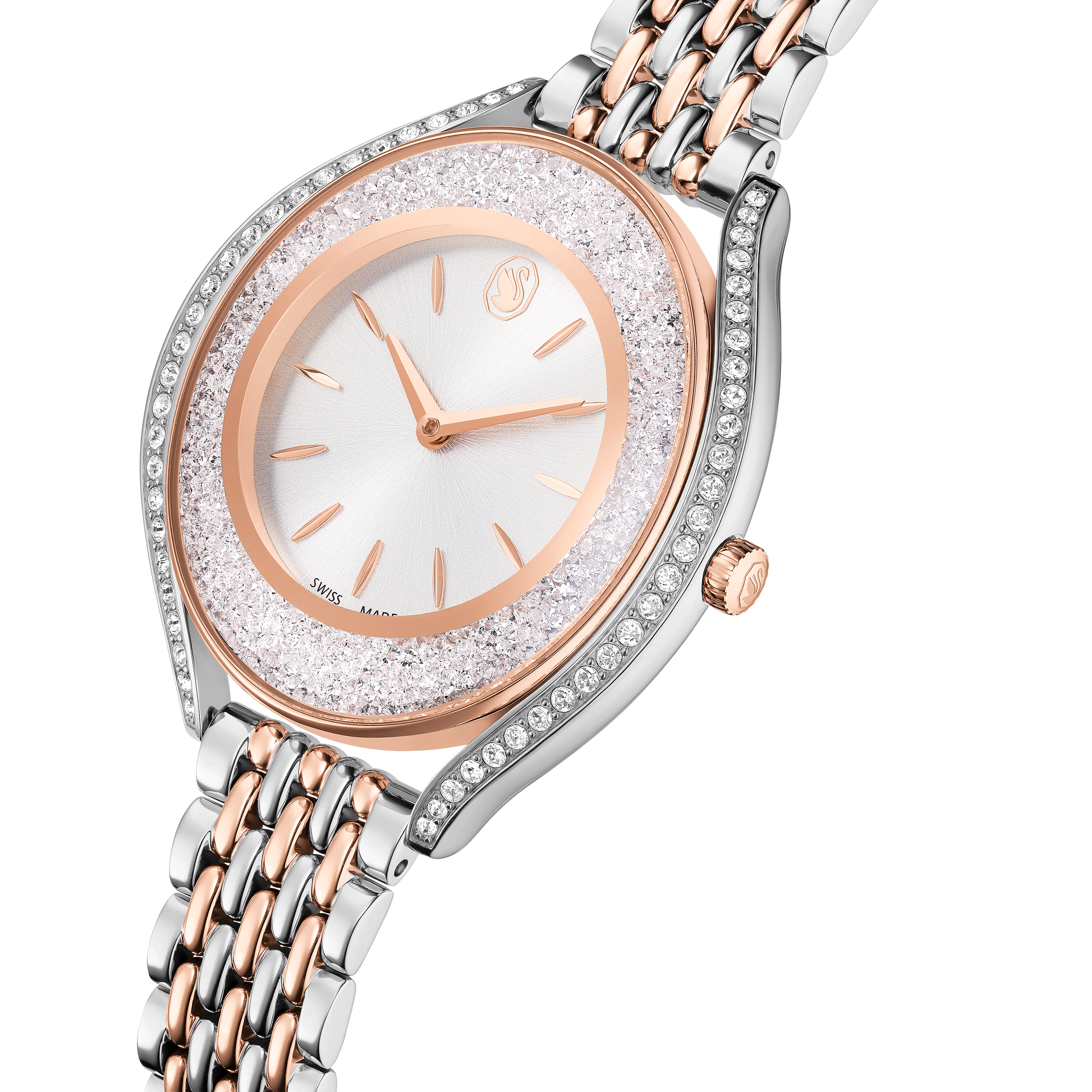 Crystalline aura watch, Swiss Made, Metal bracelet, Rose gold tone, Mixed metal finish