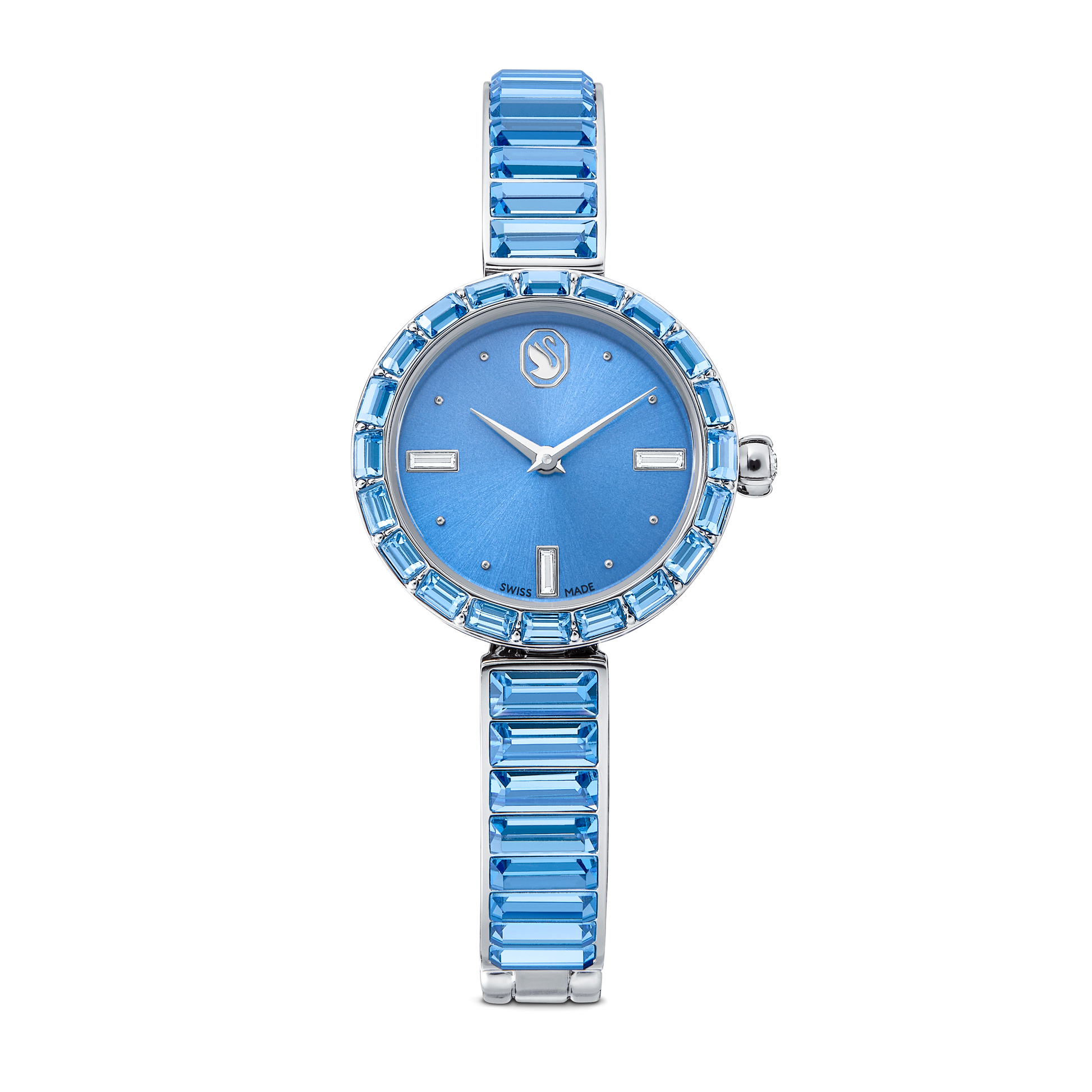 Matrix bangle watch, Swiss Made, Crystal bracelet, Blue, Stainless steel