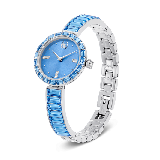 Matrix bangle watch, Swiss Made, Crystal bracelet, Blue, Stainless steel