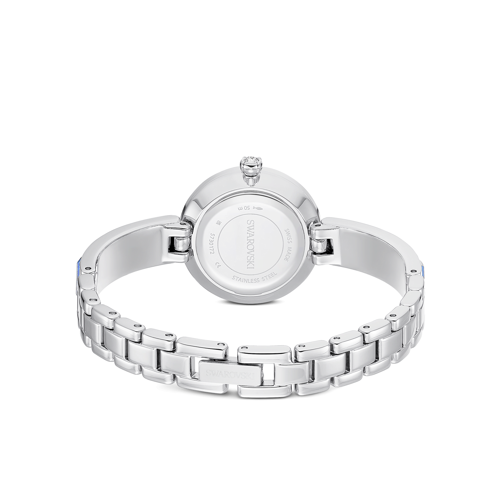 Matrix bangle watch, Swiss Made, Crystal bracelet, Blue, Stainless steel