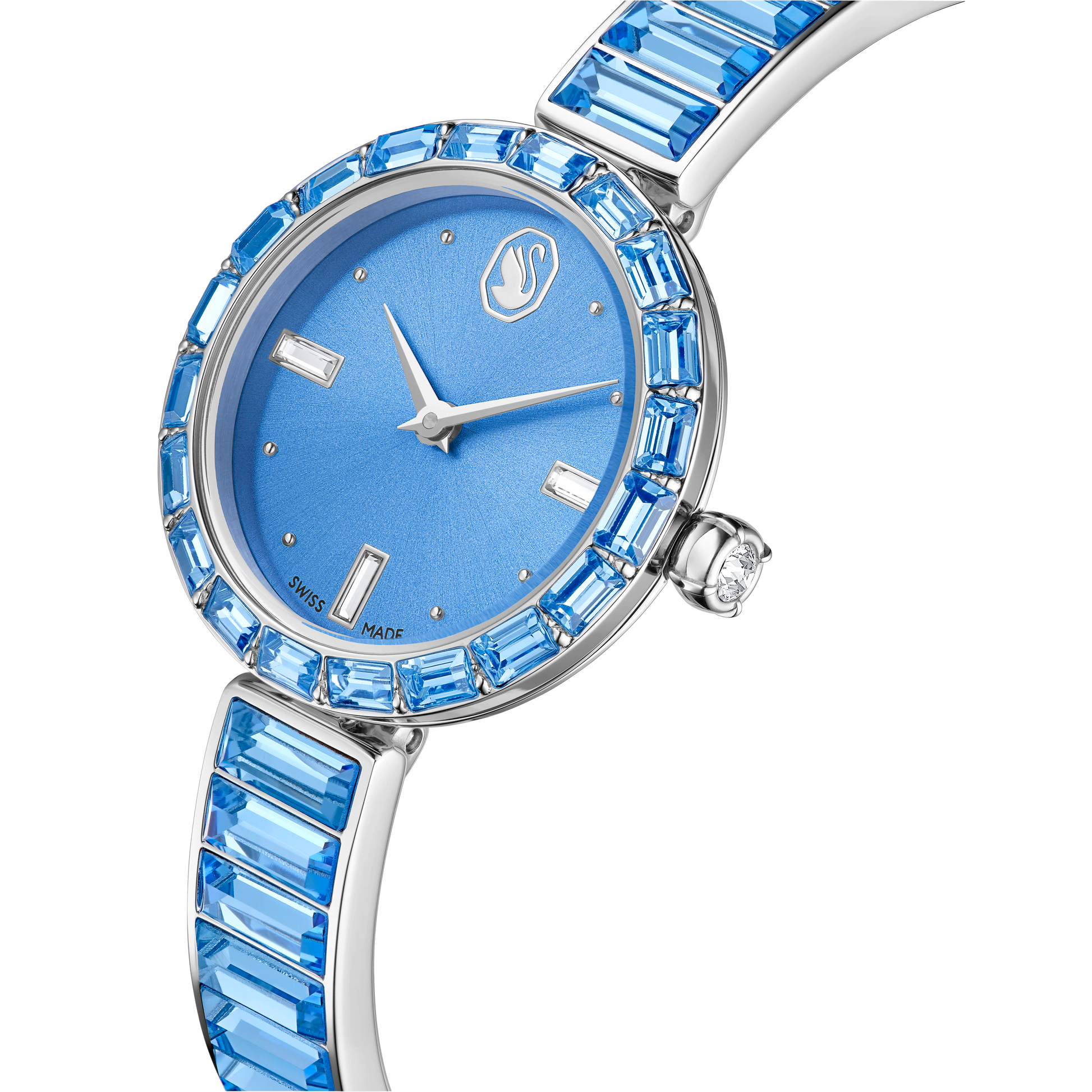 Matrix bangle watch, Swiss Made, Crystal bracelet, Blue, Stainless steel