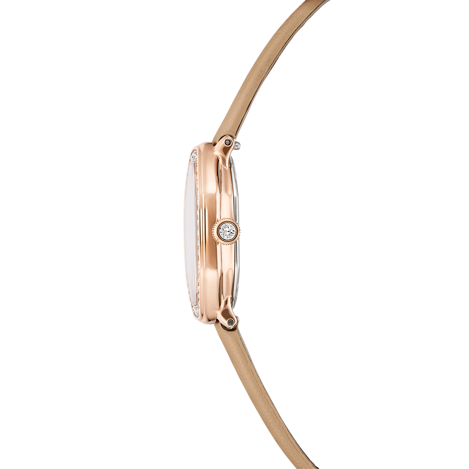 Dextera octagon watch, Swiss Made, Leather strap, Brown, Rose gold-tone finish