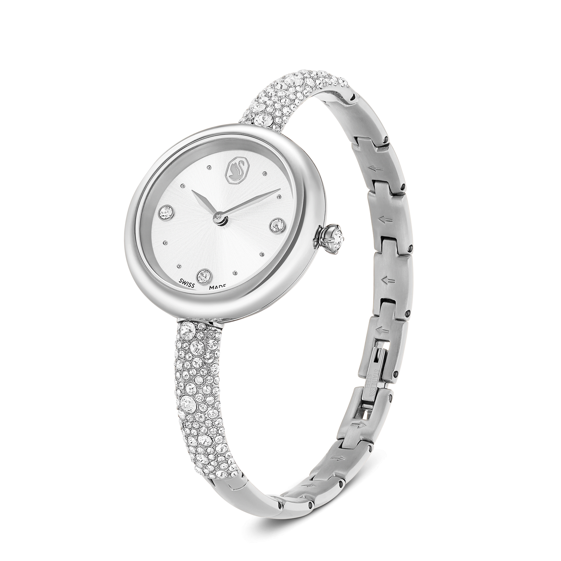 Sublima bangle watch, Swiss Made, Metal bracelet, Silver tone, Stainless steel