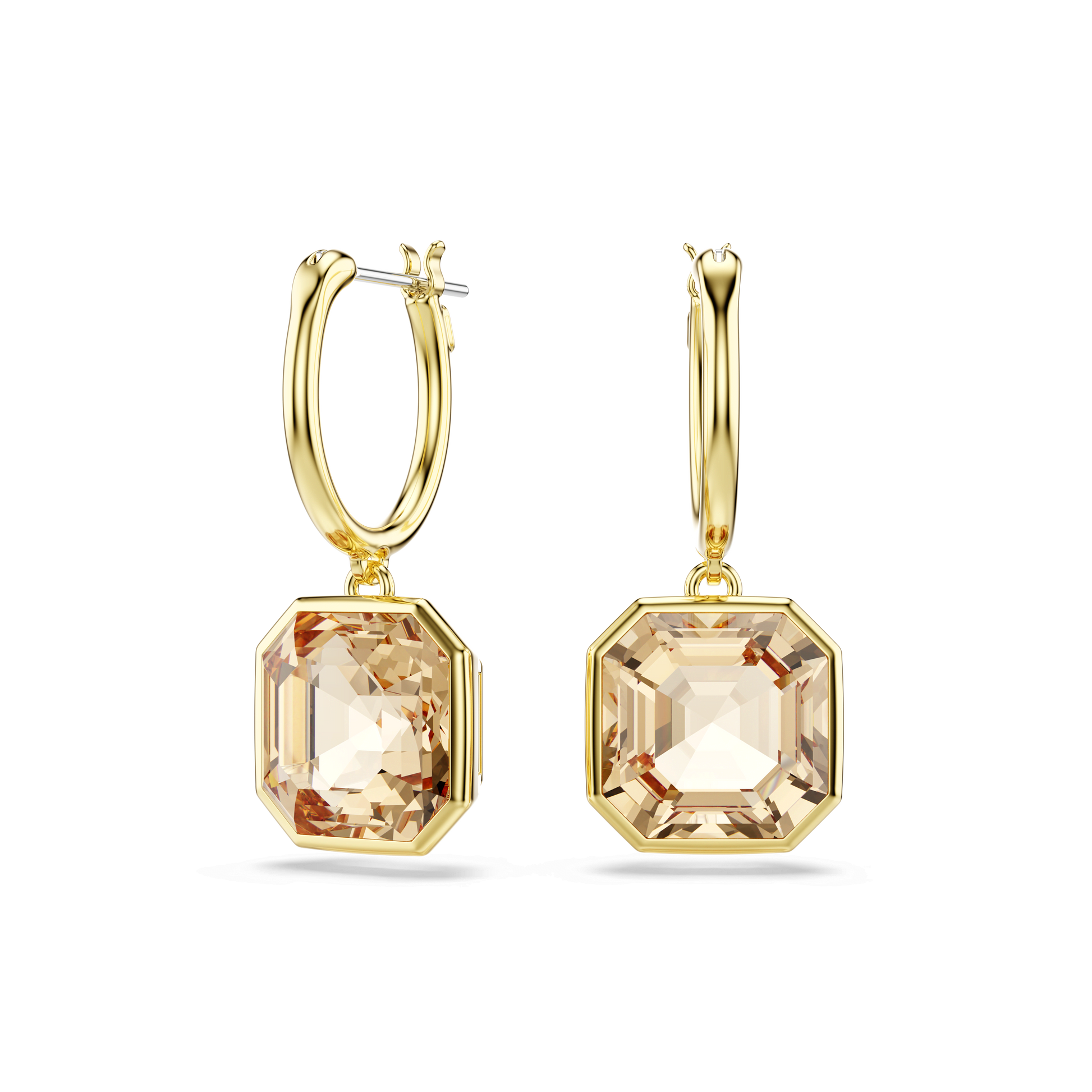 Millenia drop earrings, Square cut, Caramel, 18K gold finish