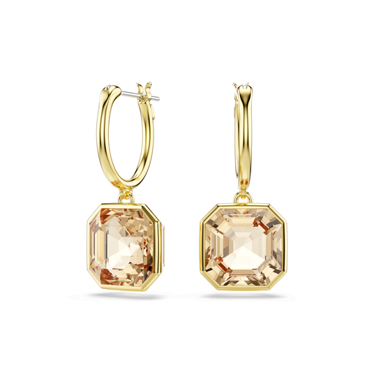 Millenia drop earrings, Square cut, Caramel, 18K gold finish