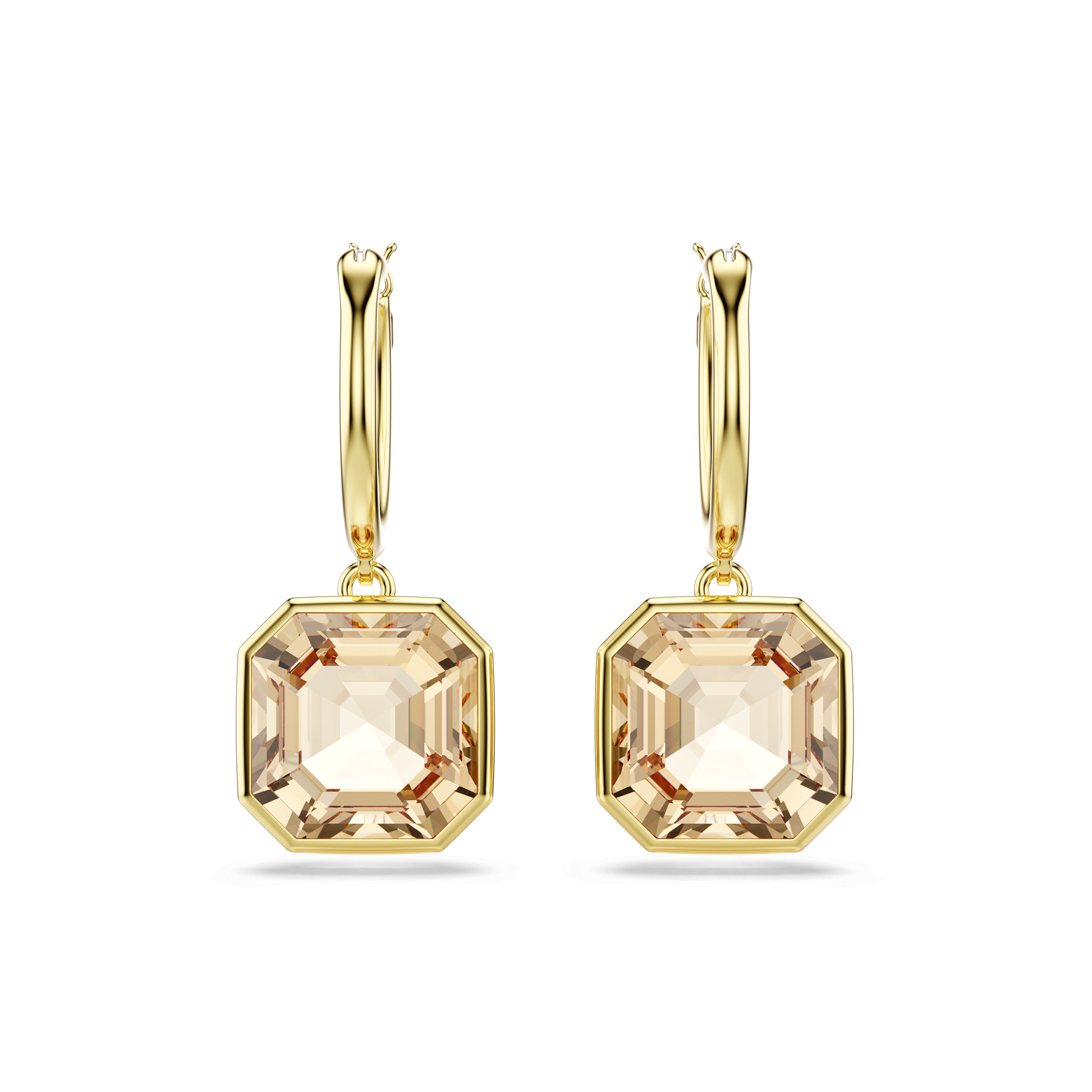 Millenia drop earrings, Square cut, Caramel, 18K gold finish
