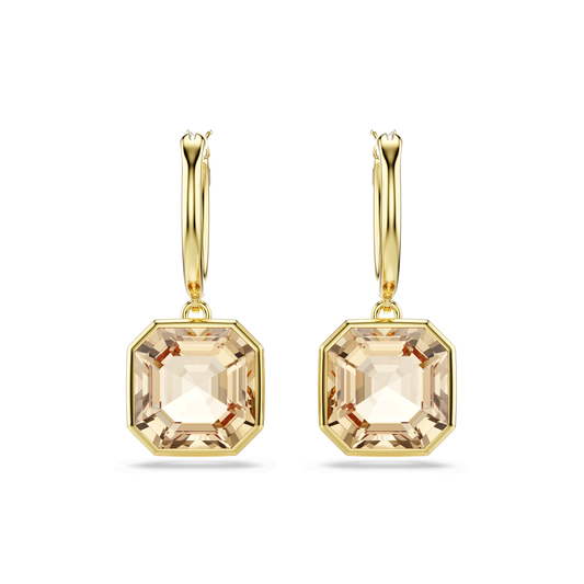 Millenia drop earrings, Square cut, Caramel, 18K gold finish