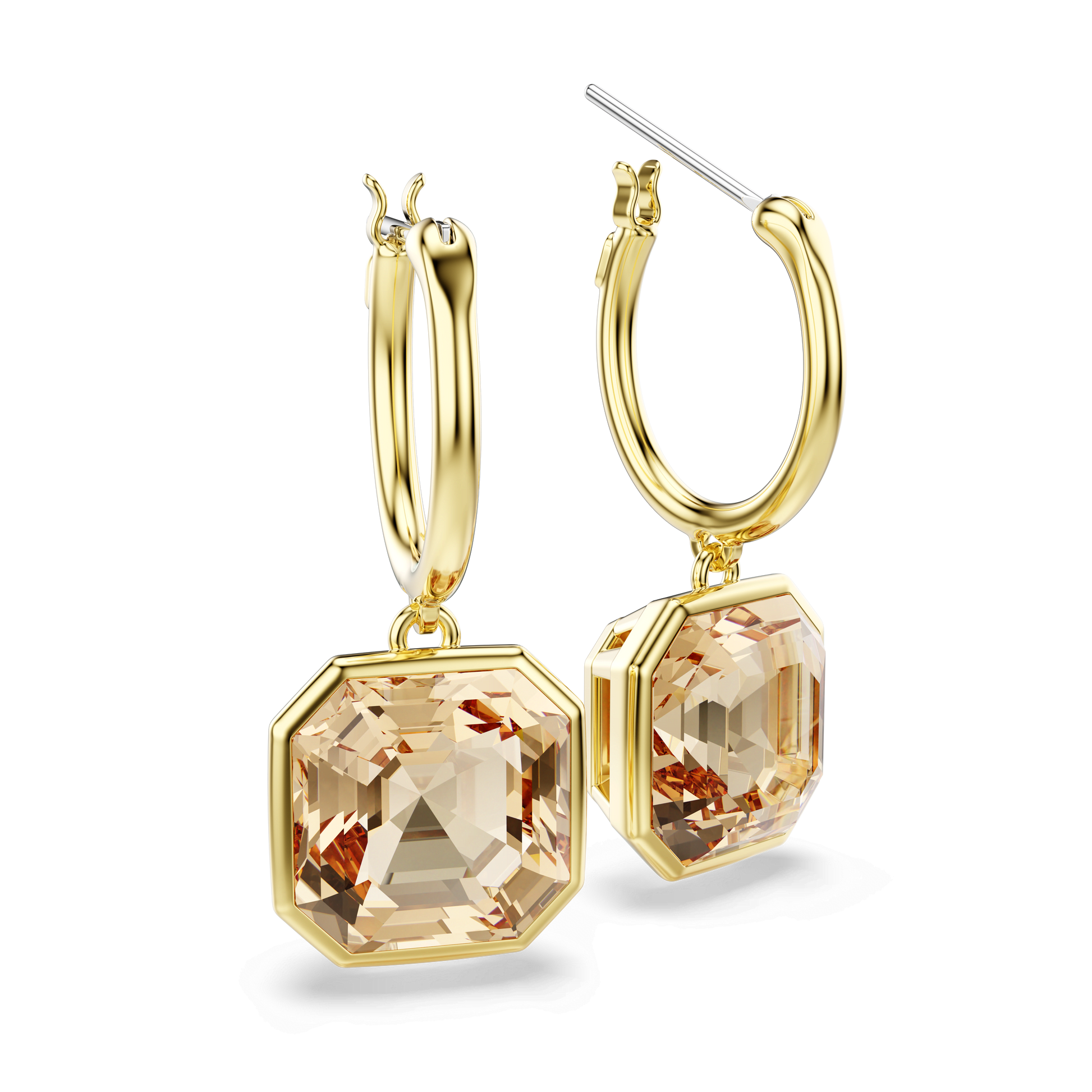 Millenia drop earrings, Square cut, Caramel, 18K gold finish