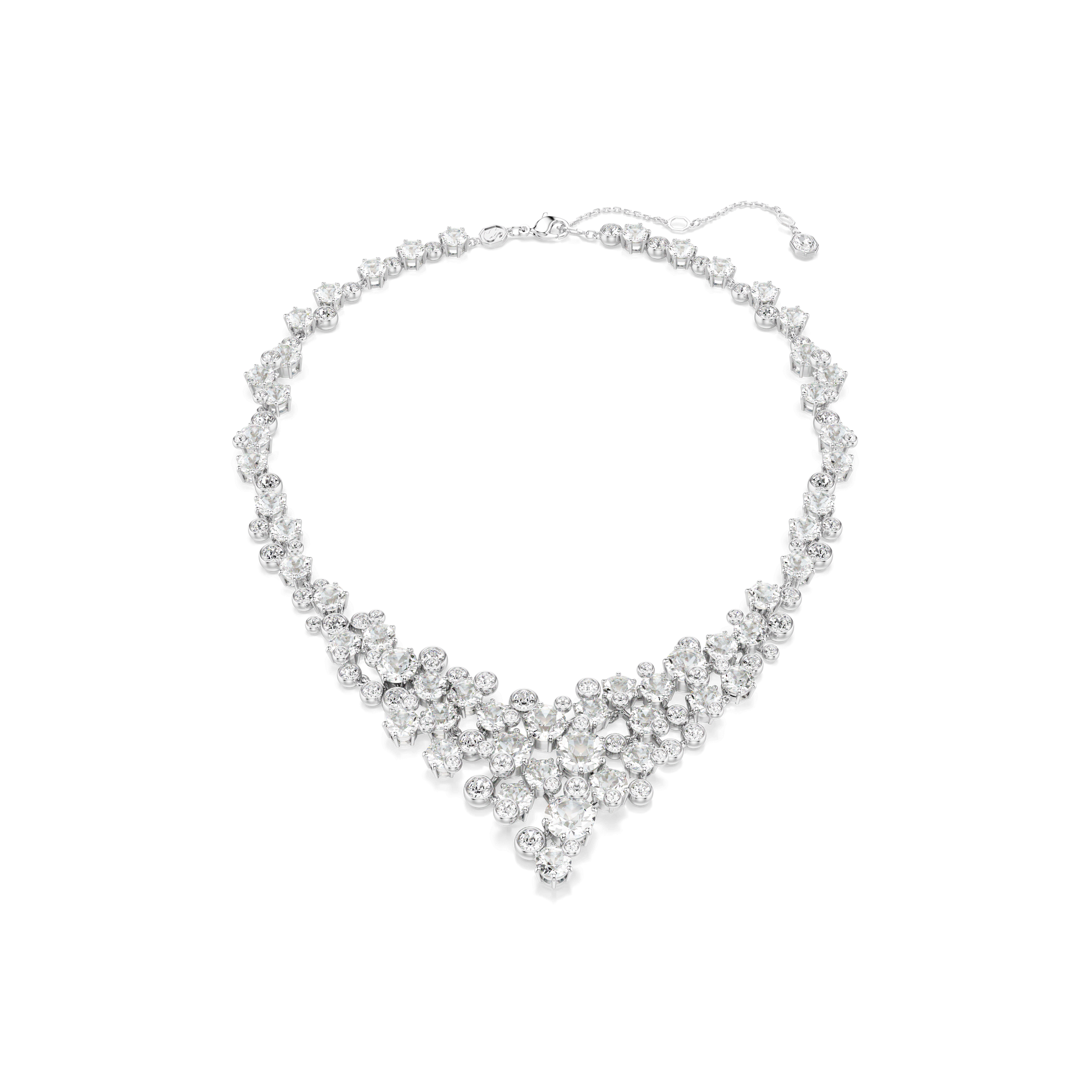 Constella necklace, Mixed cuts, Clasp, White, Rhodium plated