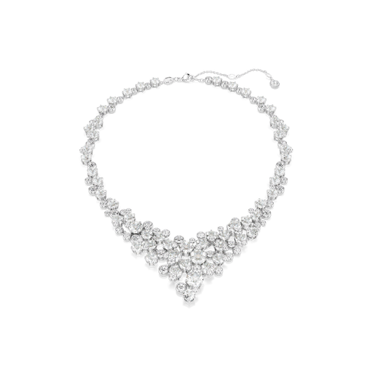 Constella necklace, Mixed cuts, Clasp, White, Rhodium plated