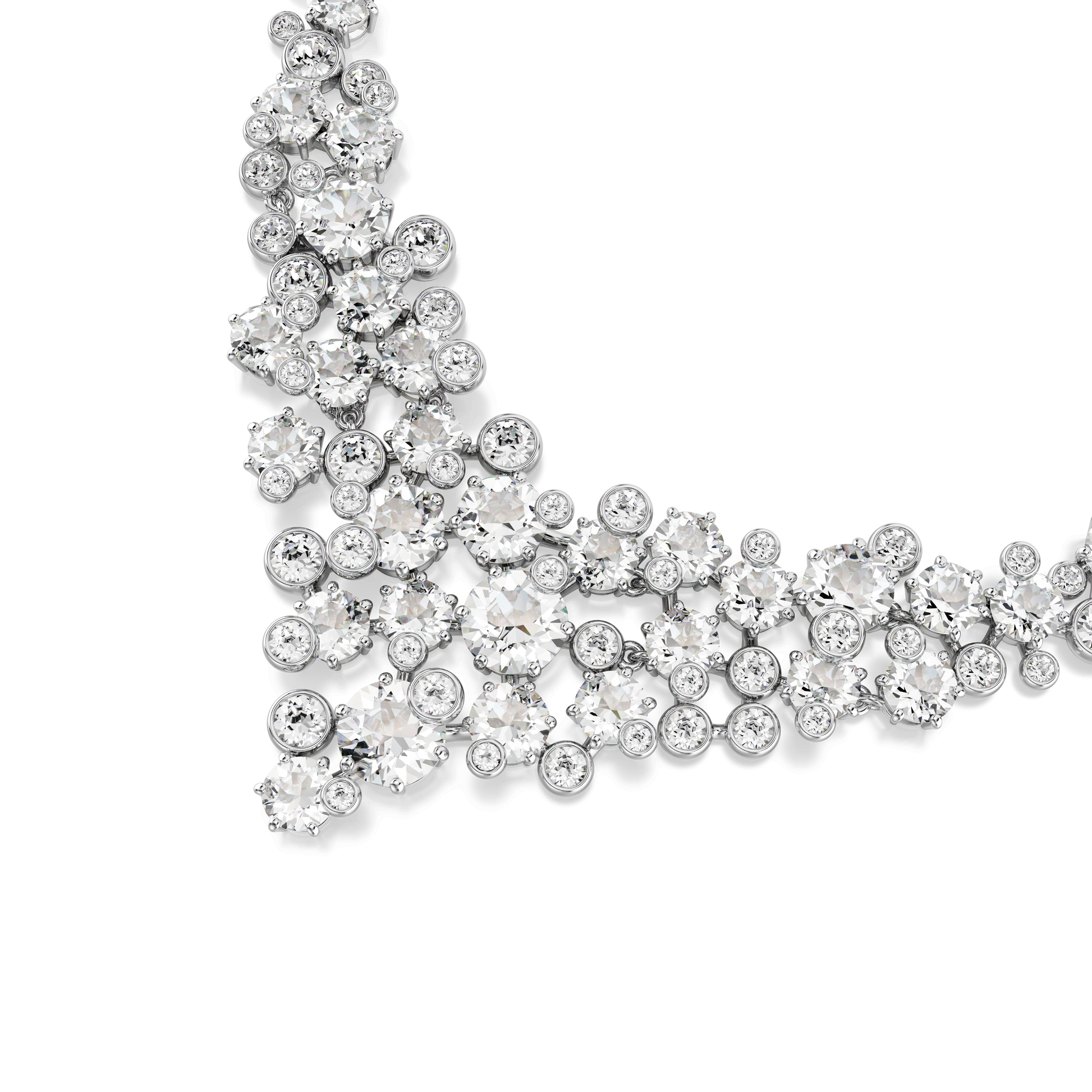 Constella necklace, Mixed cuts, Clasp, White, Rhodium plated