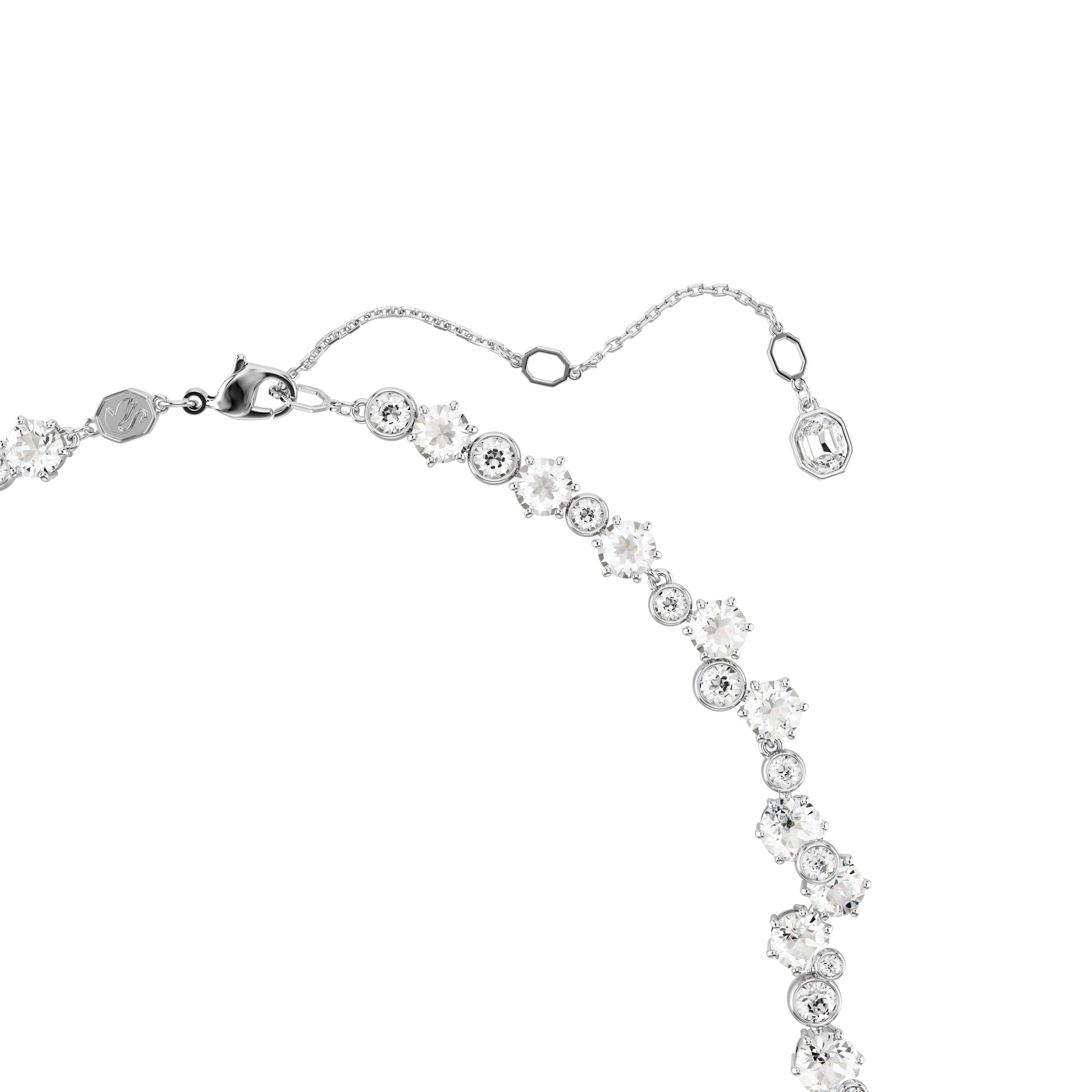 Constella necklace, Mixed cuts, Clasp, White, Rhodium plated