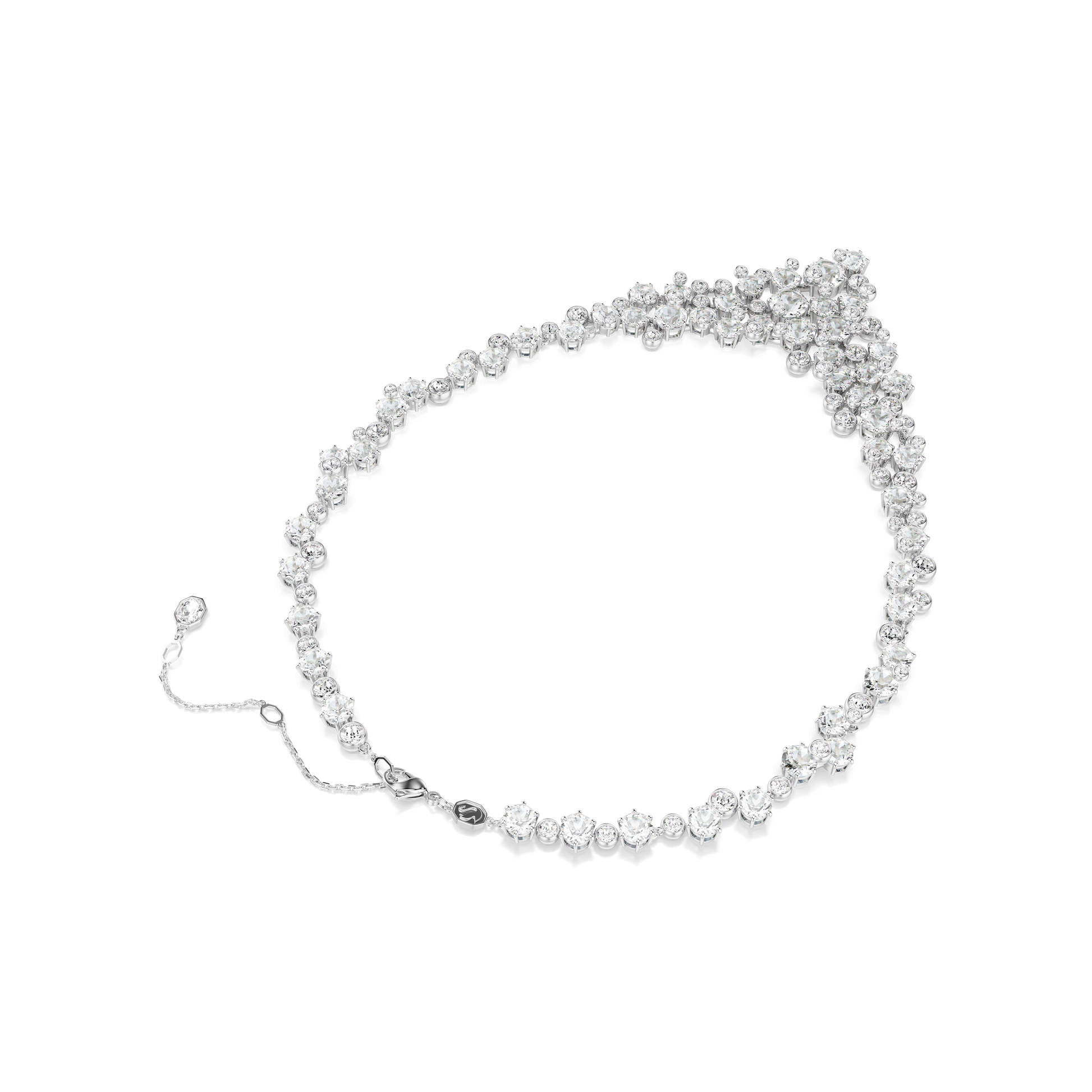 Constella necklace, Mixed cuts, Clasp, White, Rhodium plated