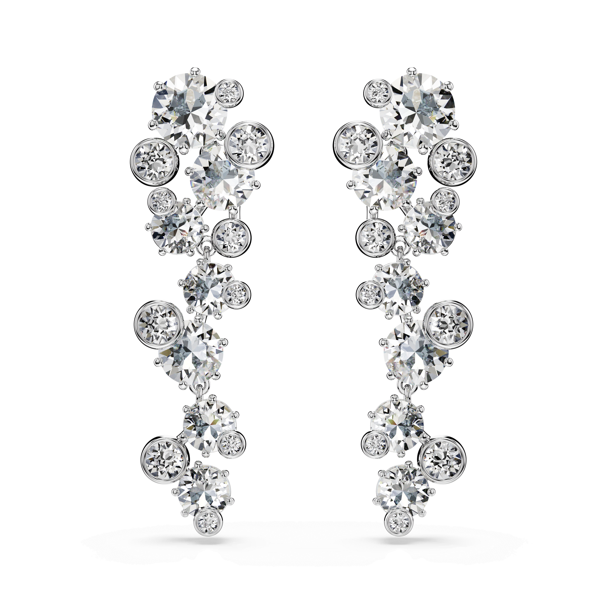 Constella drop earrings, Mixed cuts, White, Rhodium plated