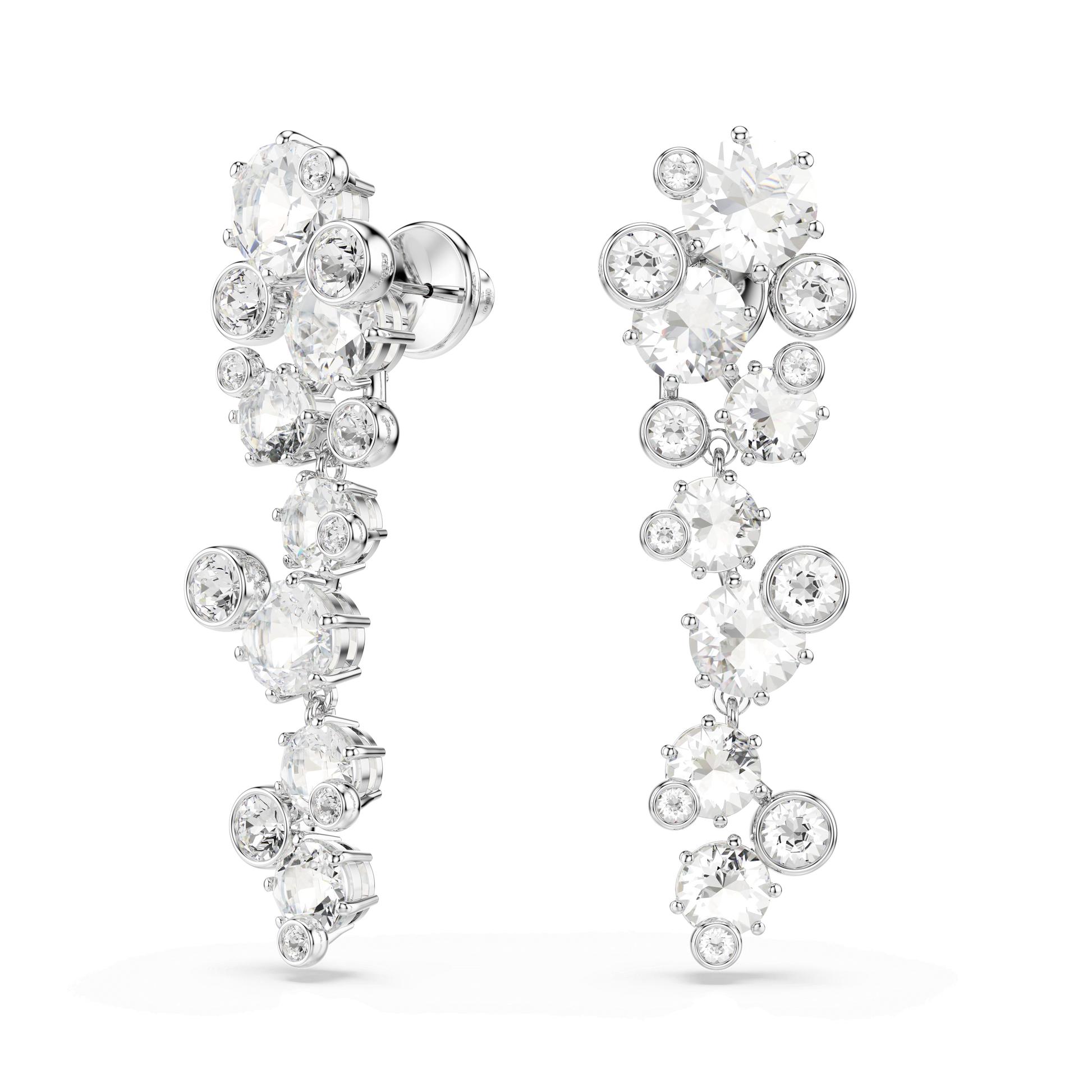 Constella drop earrings, Mixed cuts, White, Rhodium plated