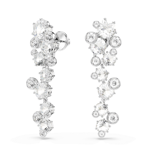 Constella drop earrings, Mixed cuts, White, Rhodium plated