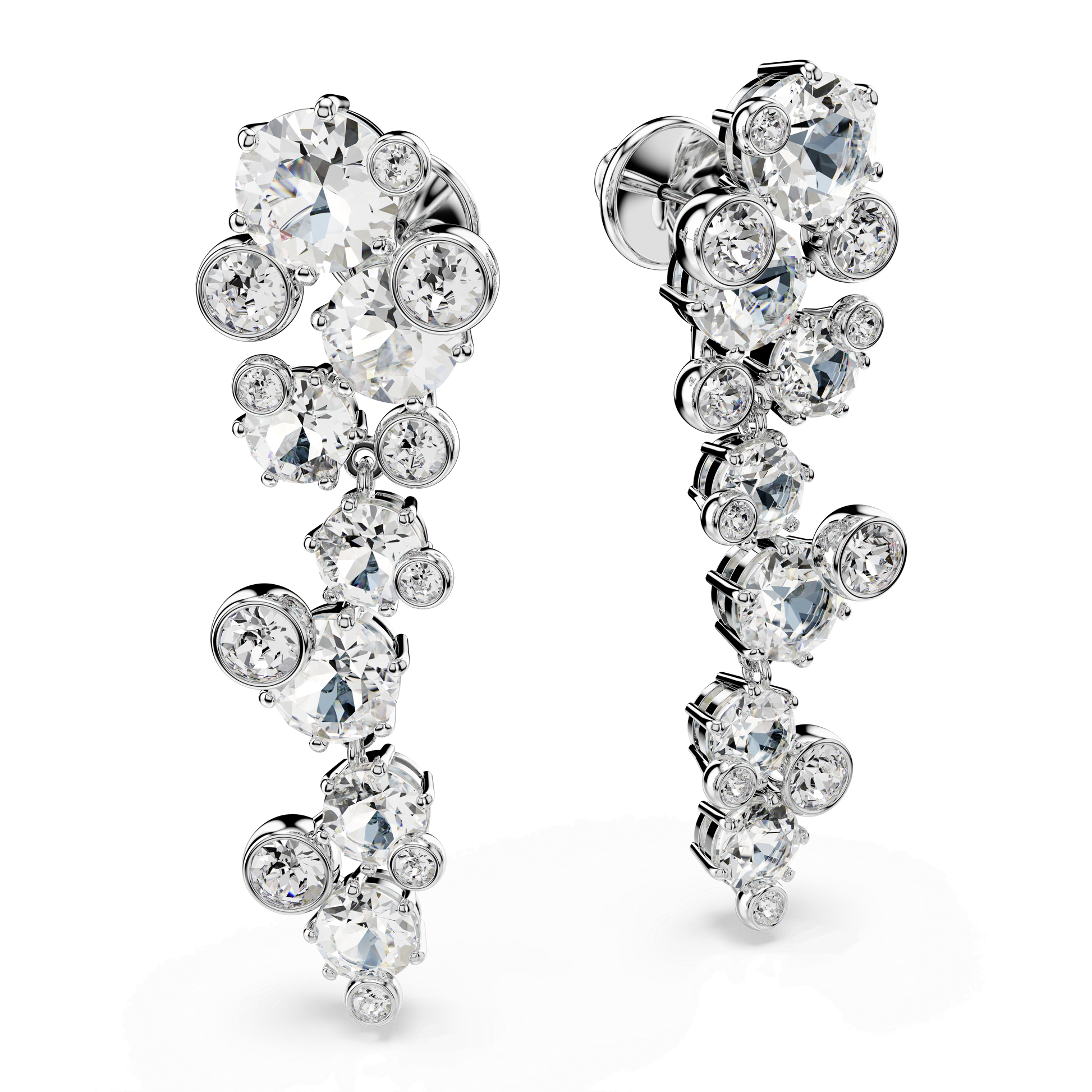 Constella drop earrings, Mixed cuts, White, Rhodium plated