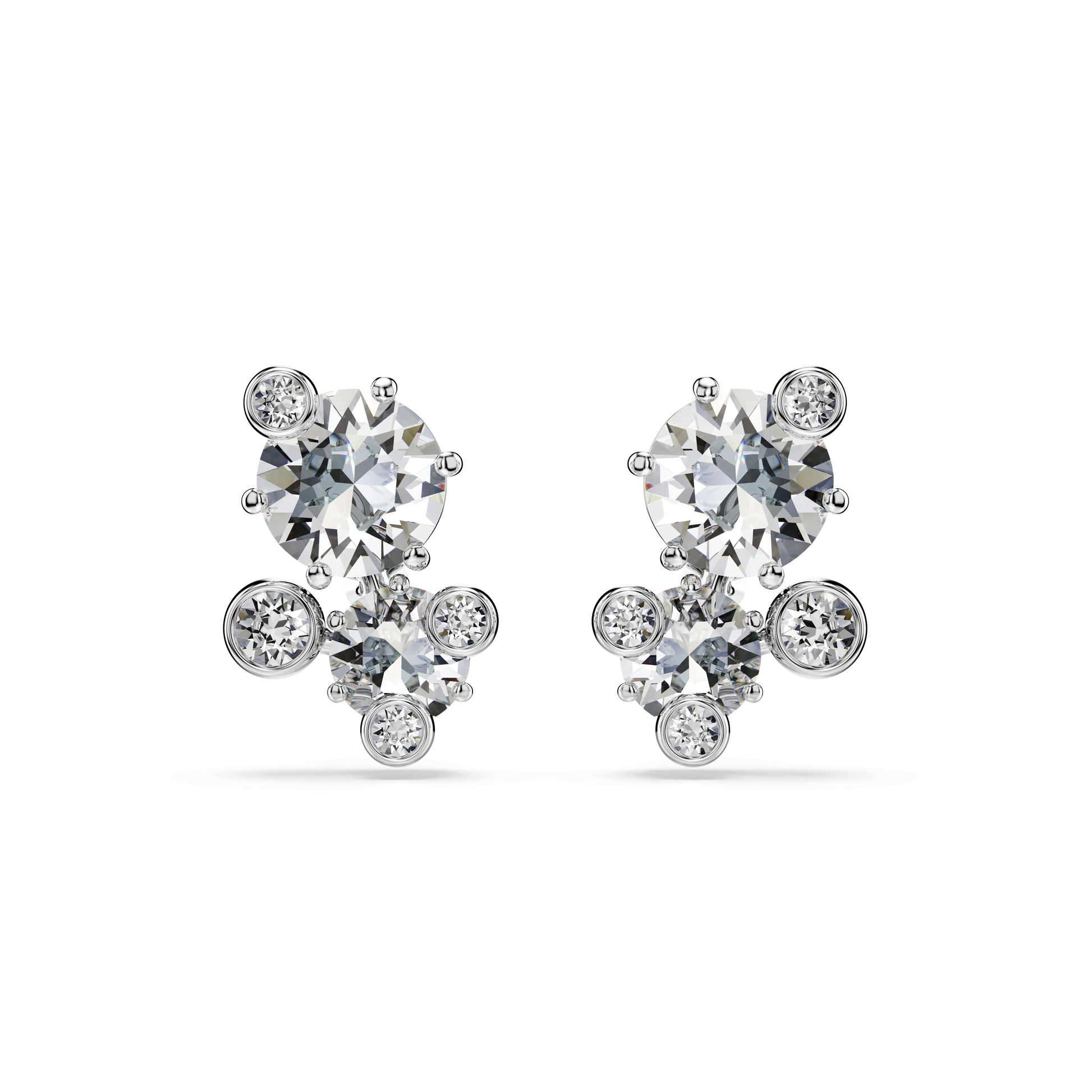Constella stud earrings, Round cut, White, Rhodium plated