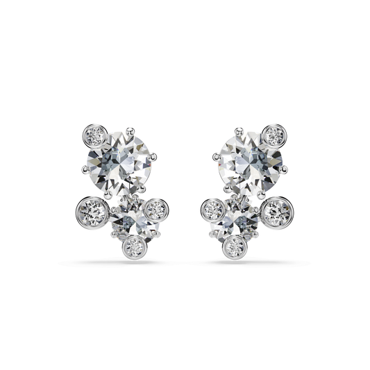 Constella stud earrings, Round cut, White, Rhodium plated
