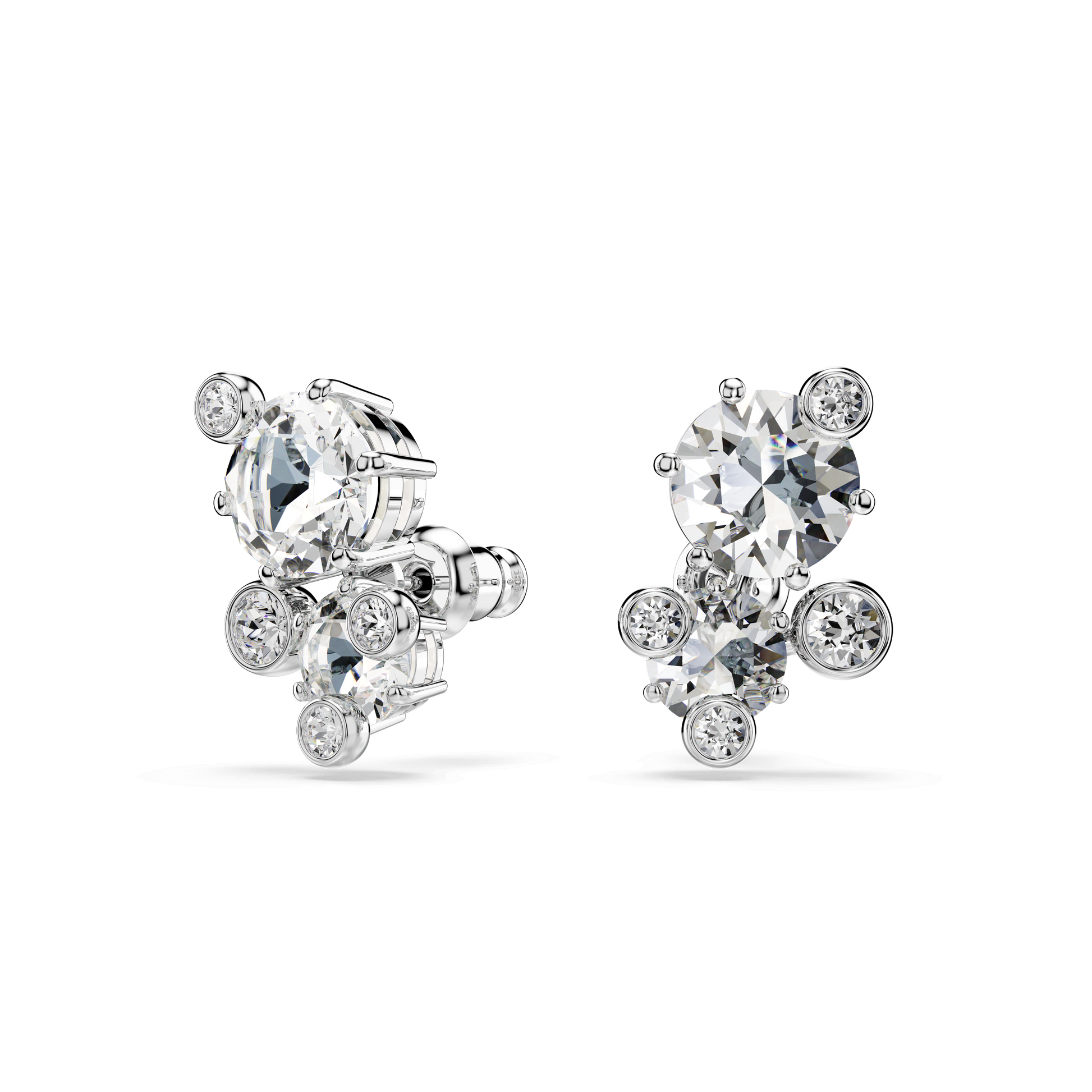 Constella stud earrings, Round cut, White, Rhodium plated