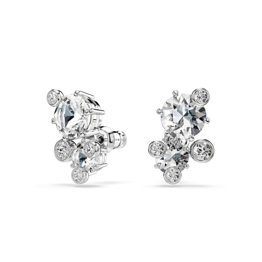 Constella stud earrings, Round cut, White, Rhodium plated