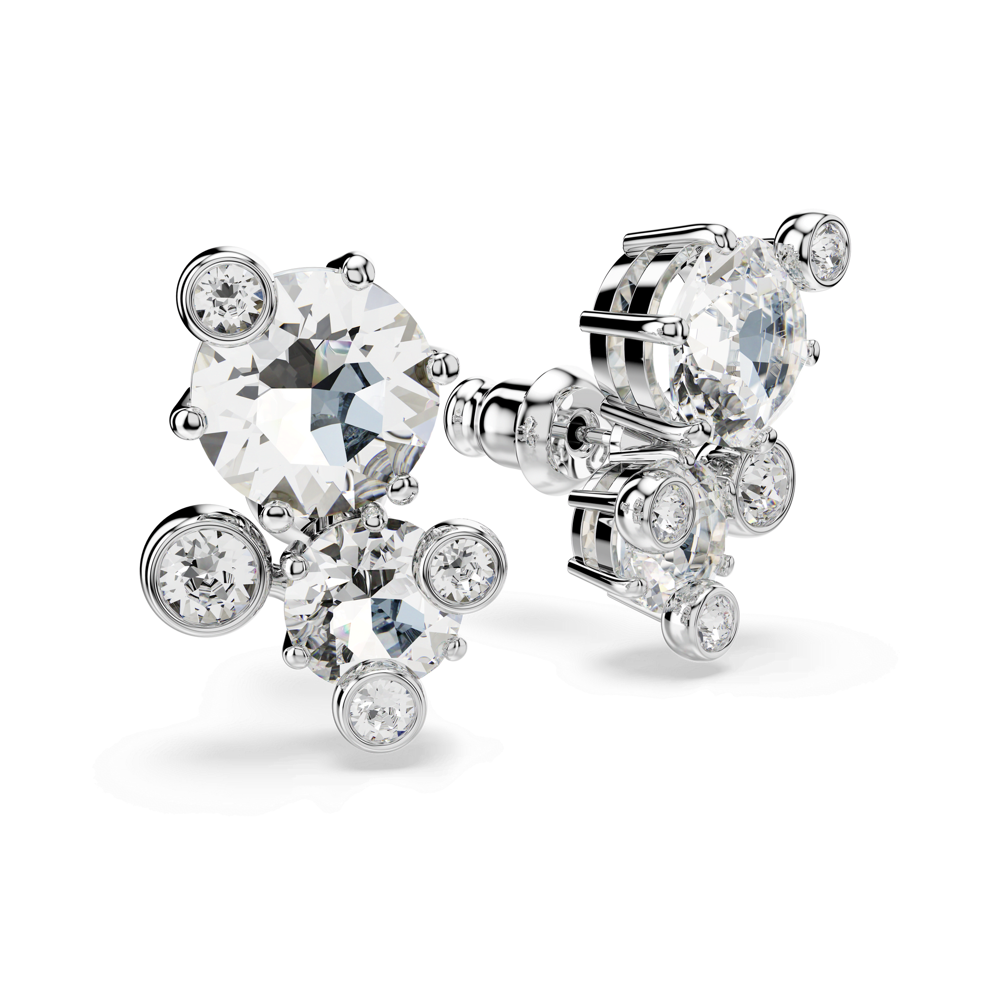 Constella stud earrings, Round cut, White, Rhodium plated
