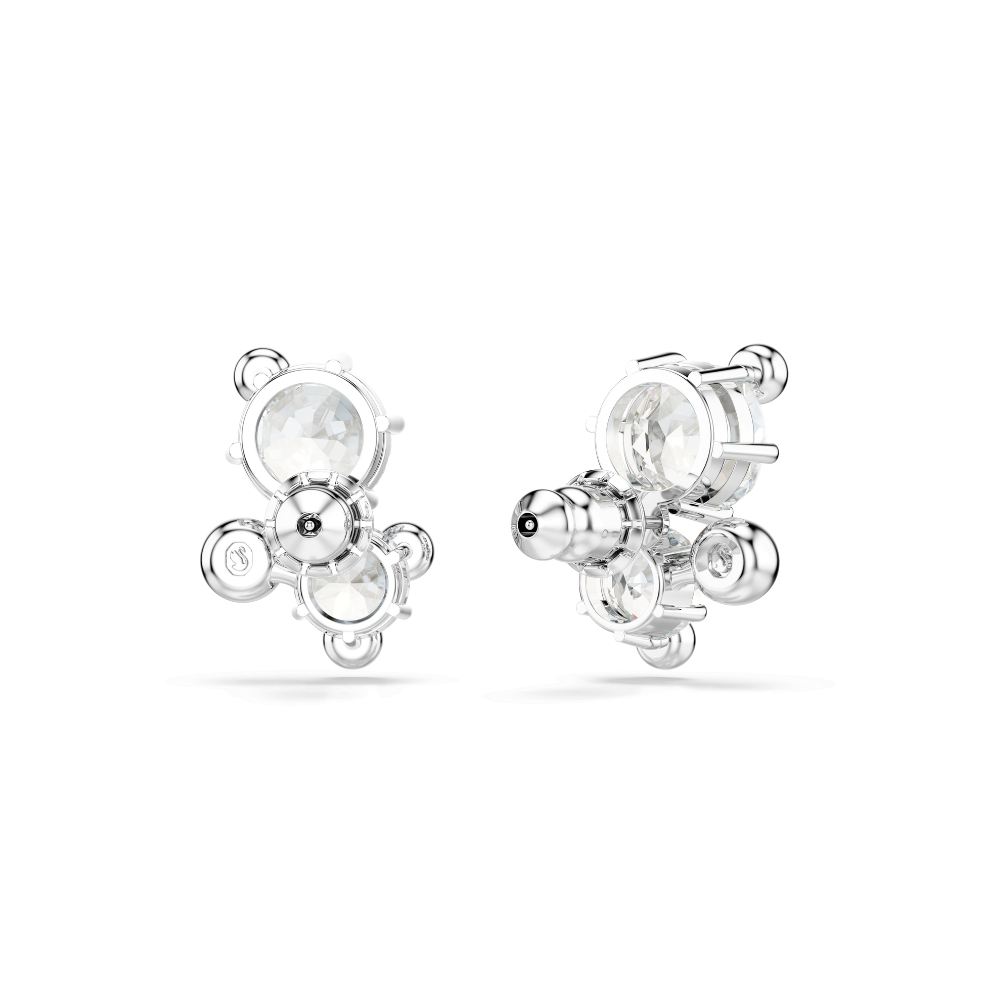 Constella stud earrings, Round cut, White, Rhodium plated