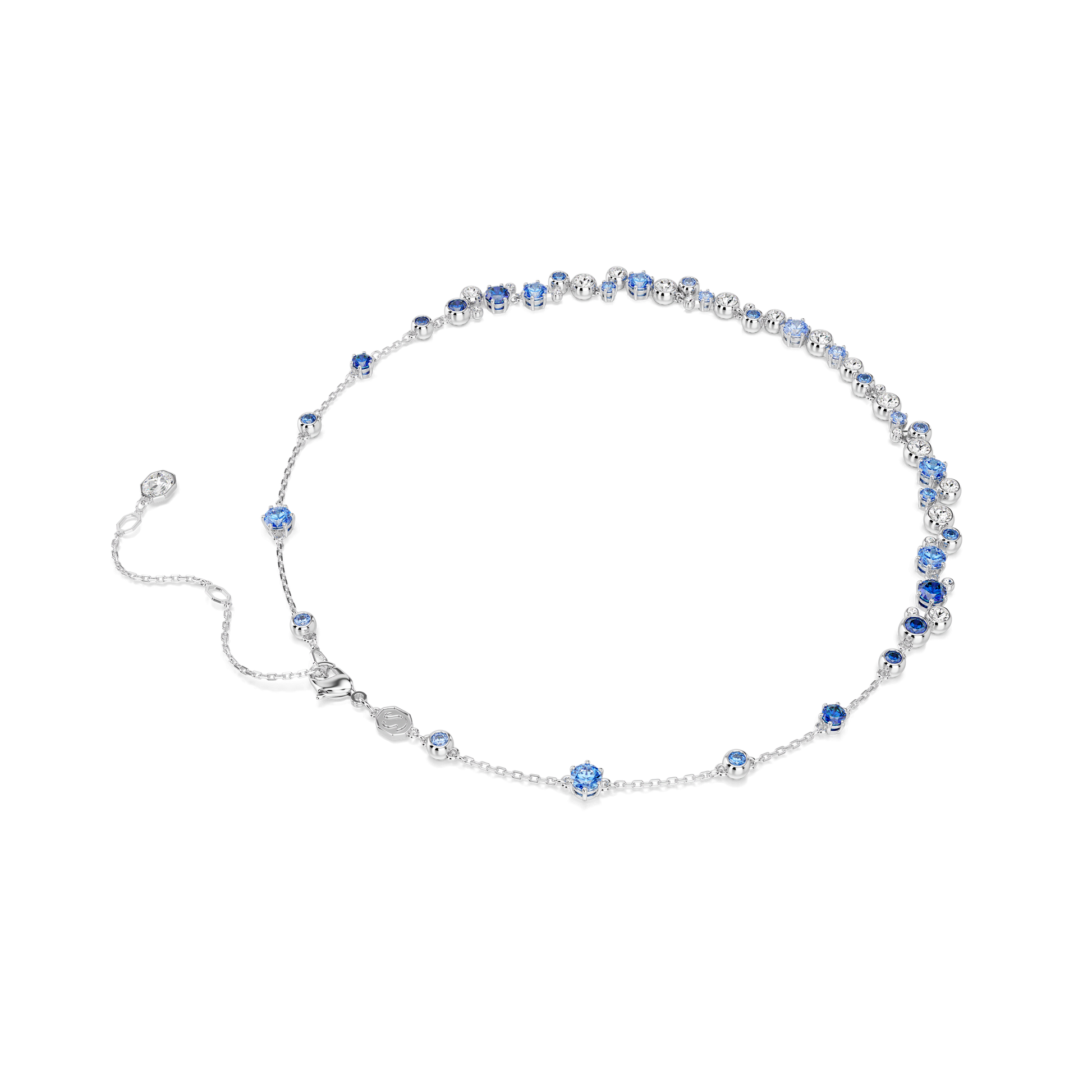 Constella necklace, Mixed cuts, Blue, Rhodium plated