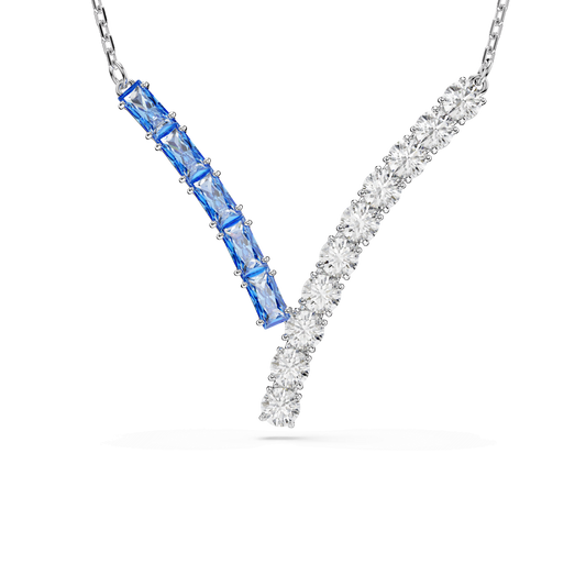 Matrix pendant, Mixed cuts, Blue, Rhodium plated