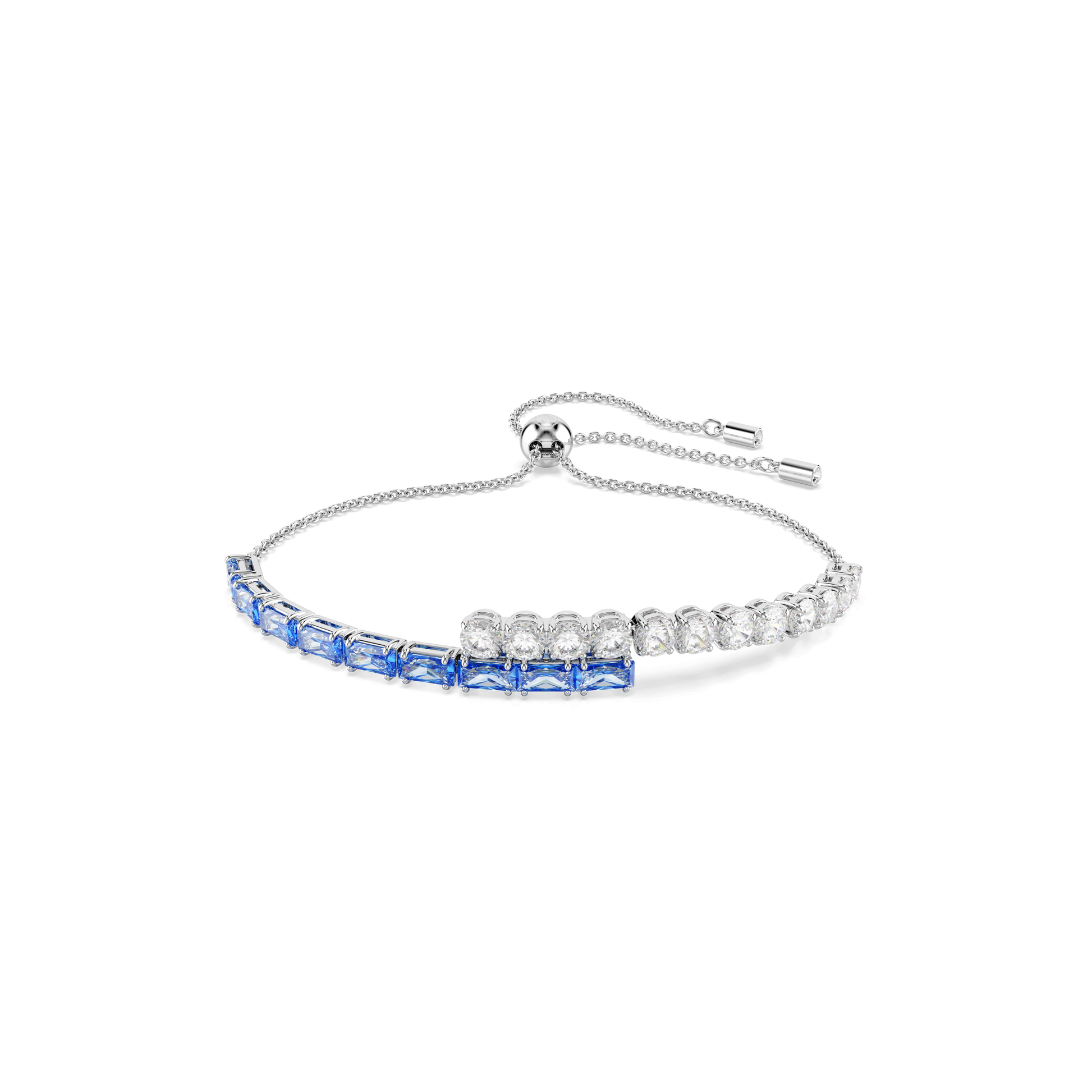 Matrix bracelet, Mixed cuts, Blue, Rhodium plated