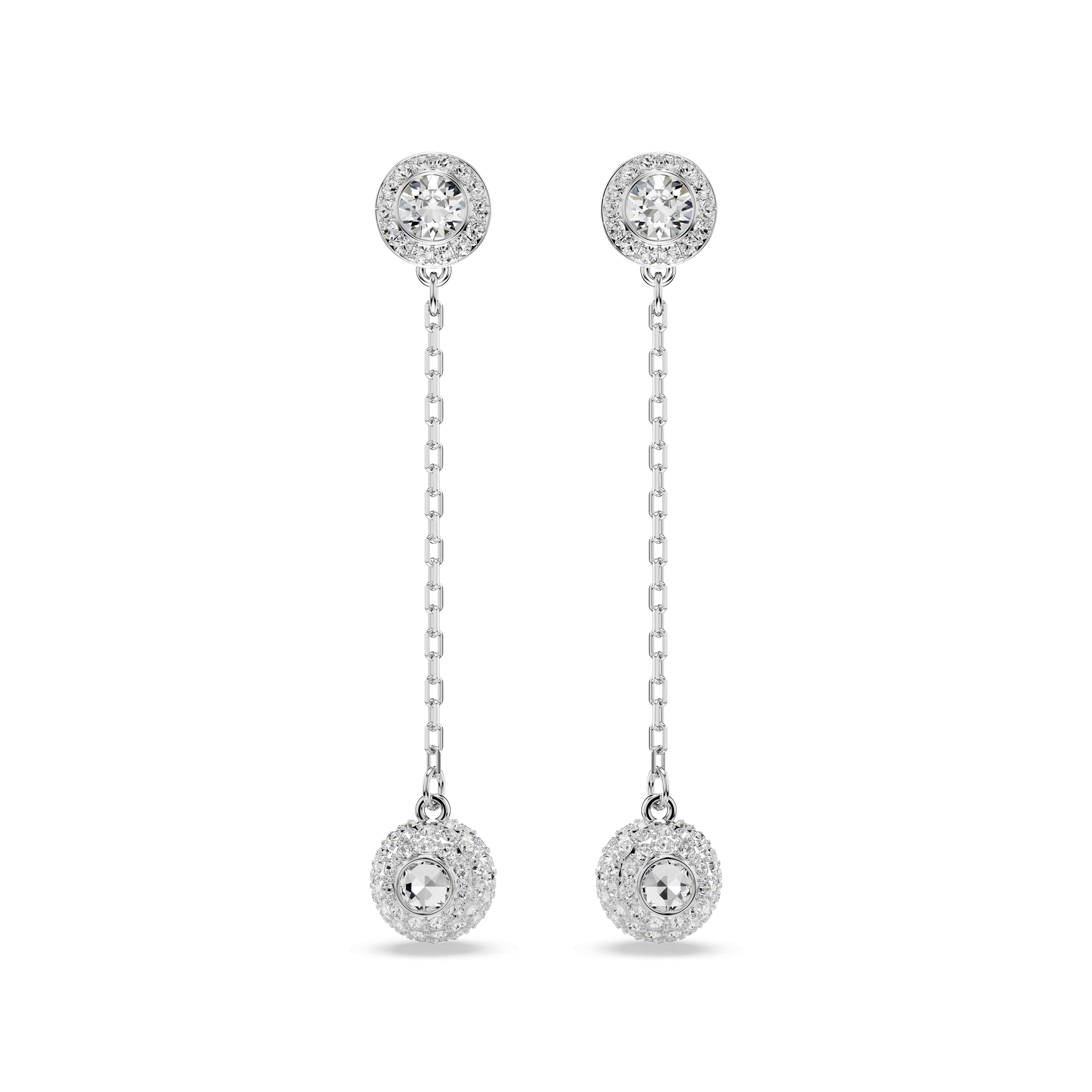 Una Angelic drop earrings, Round cut, White, Rhodium plated