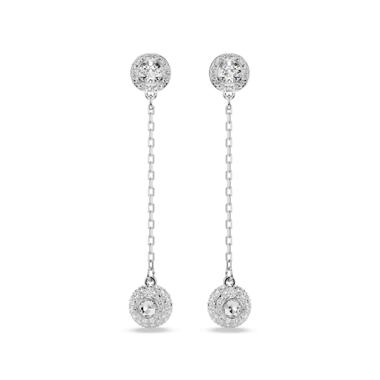 Una Angelic drop earrings, Round cut, White, Rhodium plated