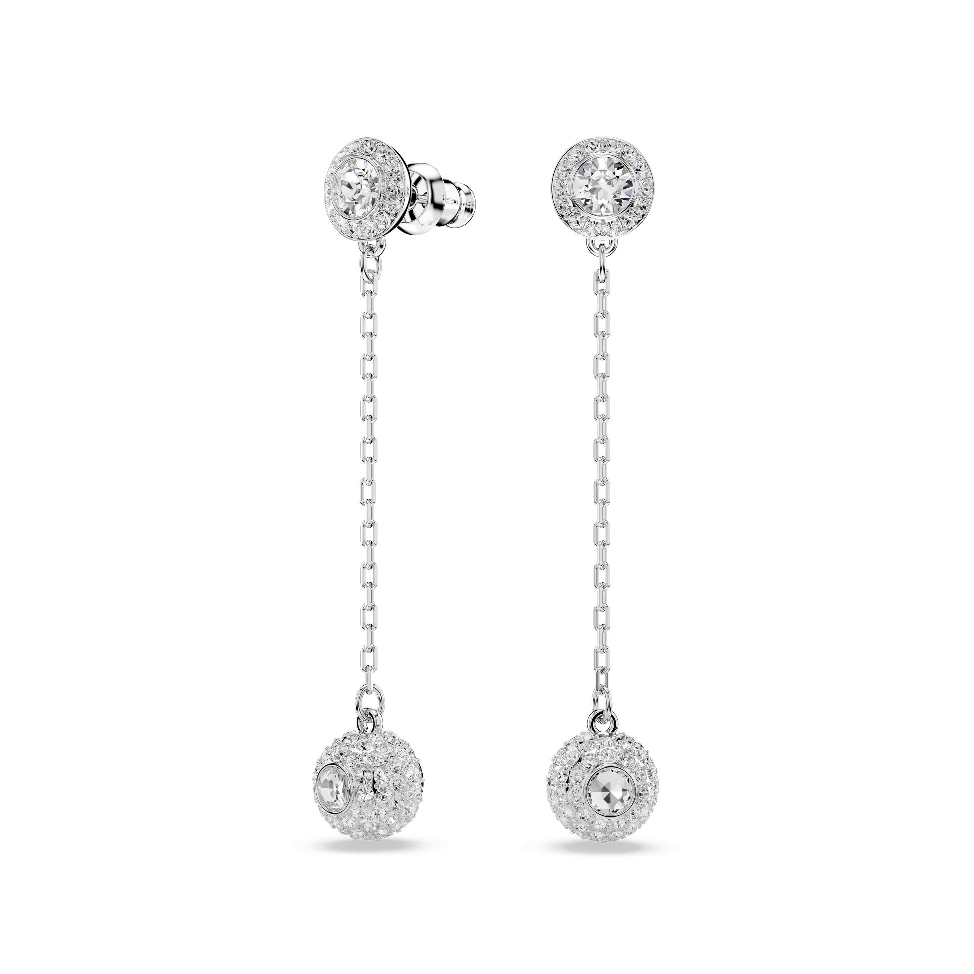 Una Angelic drop earrings, Round cut, White, Rhodium plated