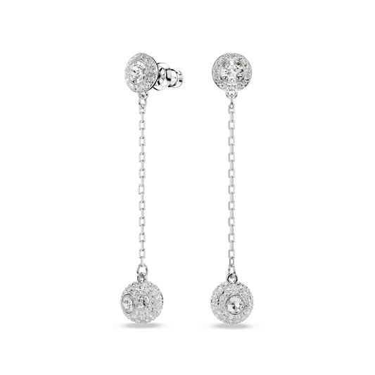 Una Angelic drop earrings, Round cut, White, Rhodium plated
