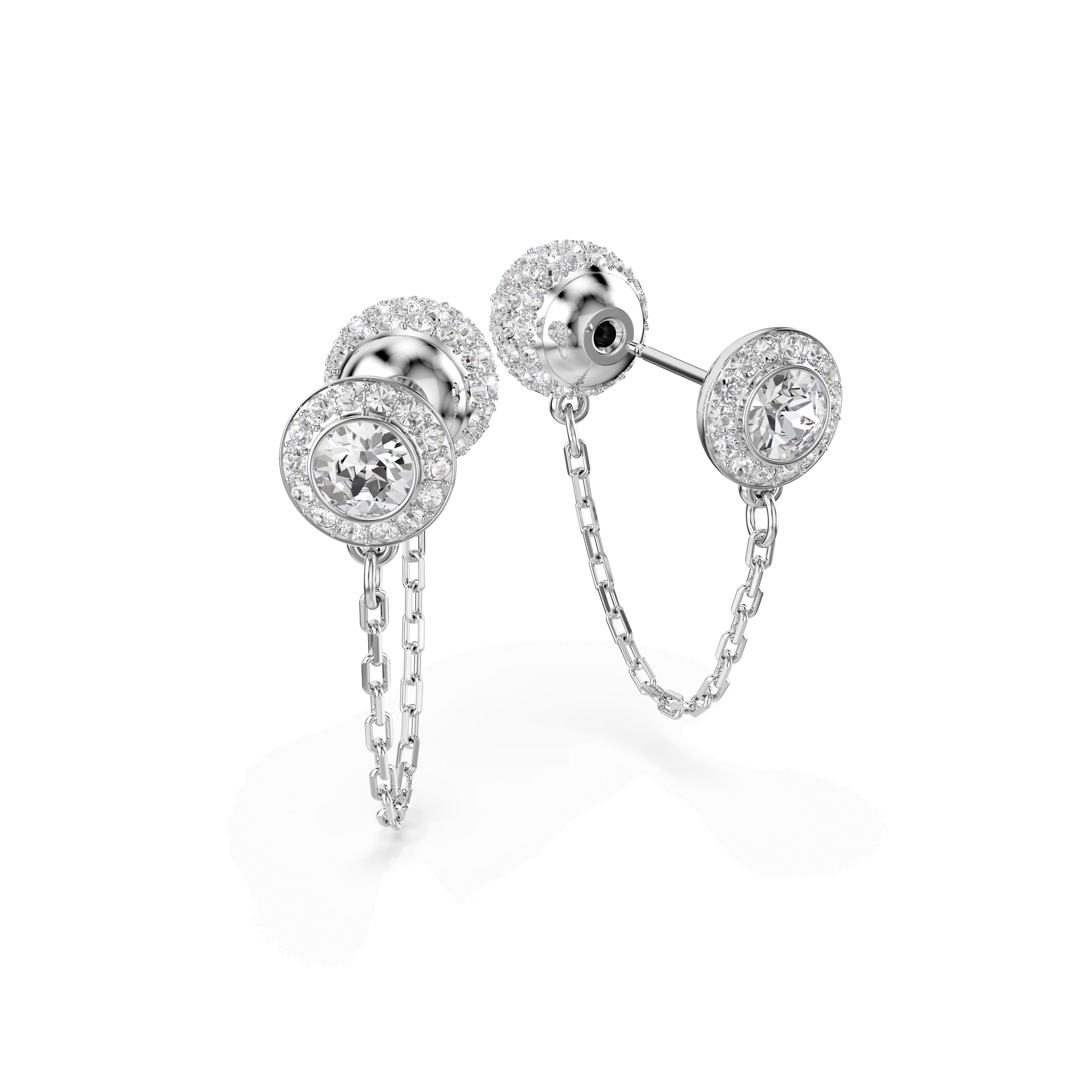 Una Angelic drop earrings, Round cut, White, Rhodium plated