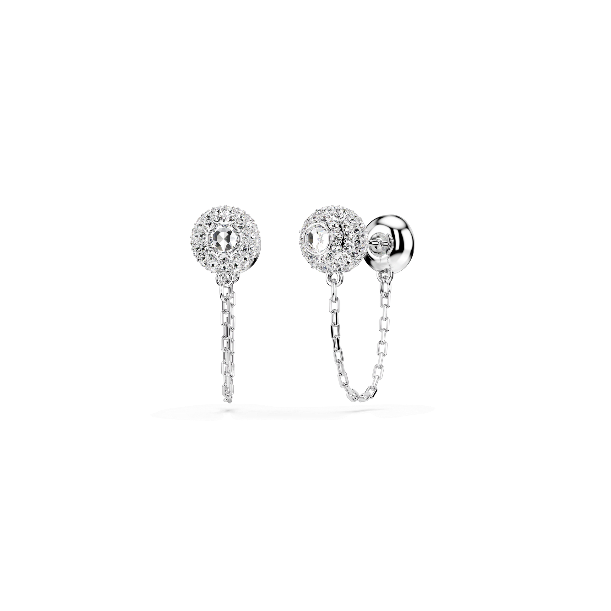 Una Angelic drop earrings, Round cut, White, Rhodium plated